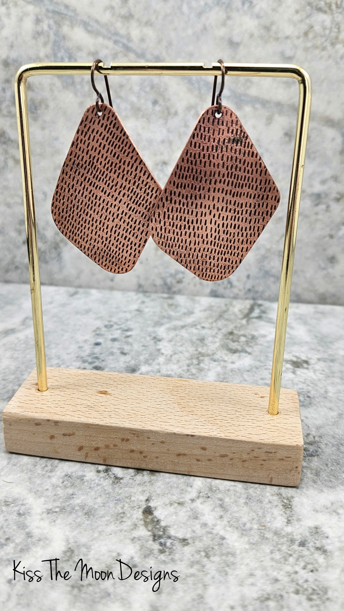 Large Asymetrical Diamond Shaped Copper Earrings