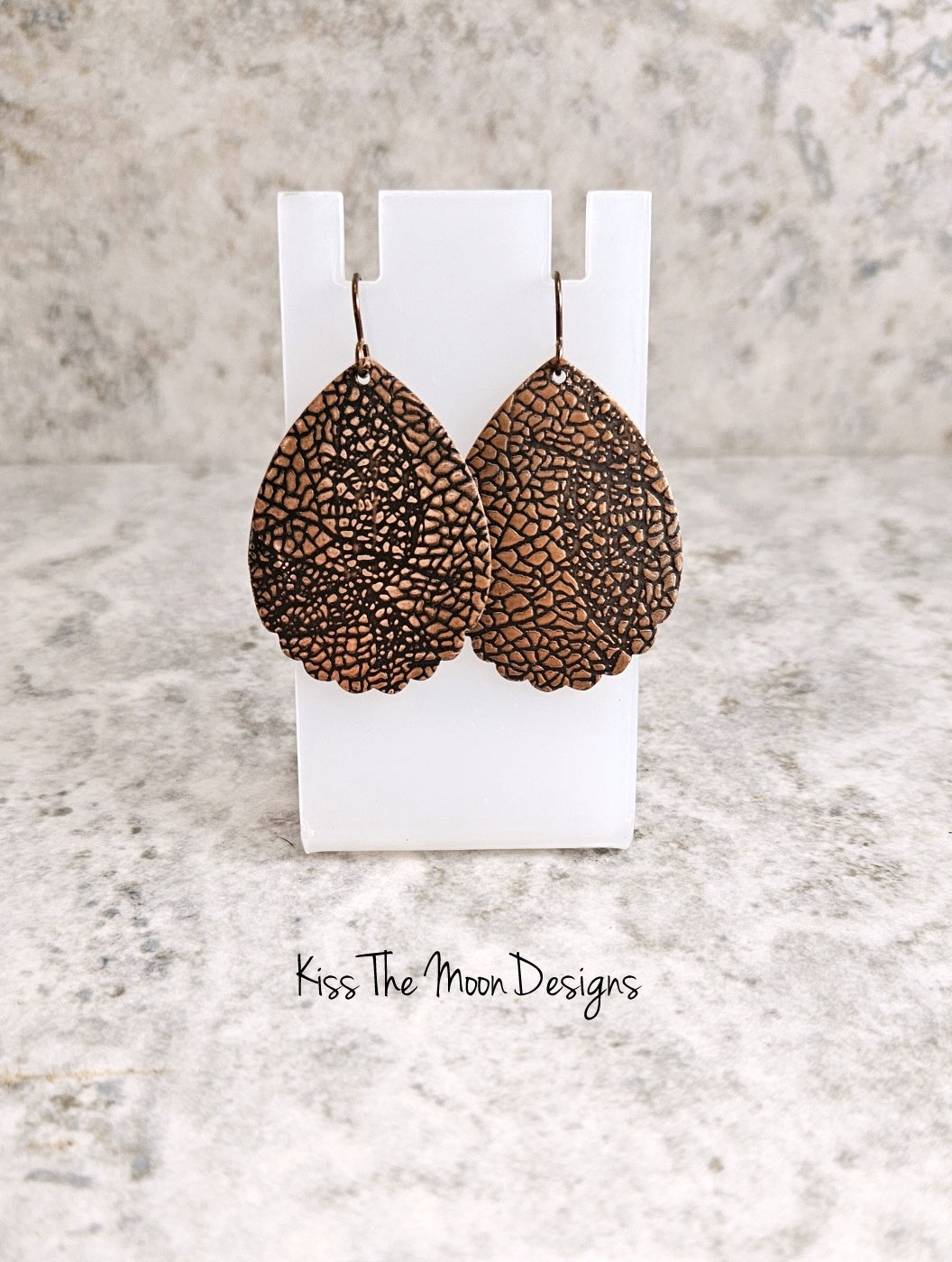 Large Scalloped Teardrop Earrings with Snakeskin Pattern