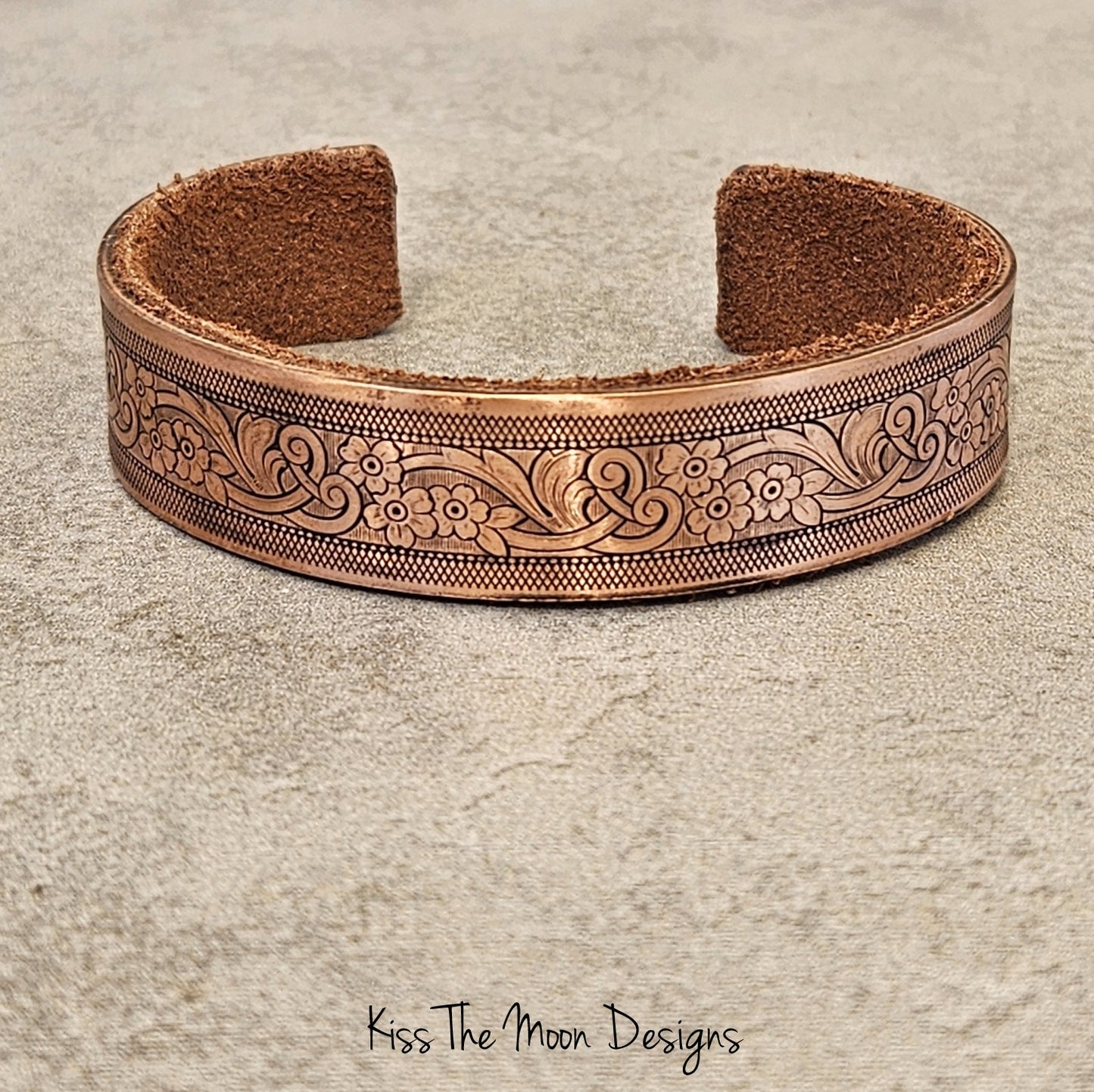 Scrolling 3 Flower Copper Cuff