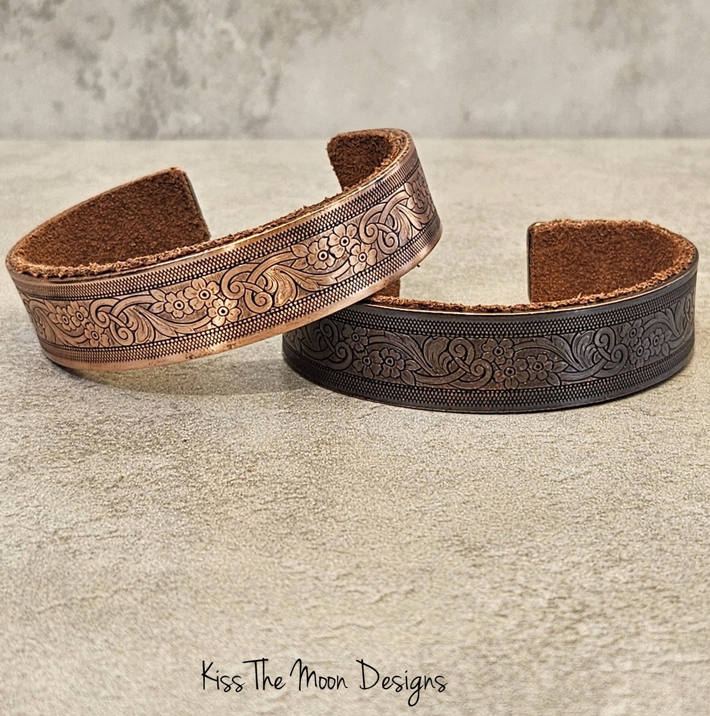 Scrolling 3 Flower Copper Cuff