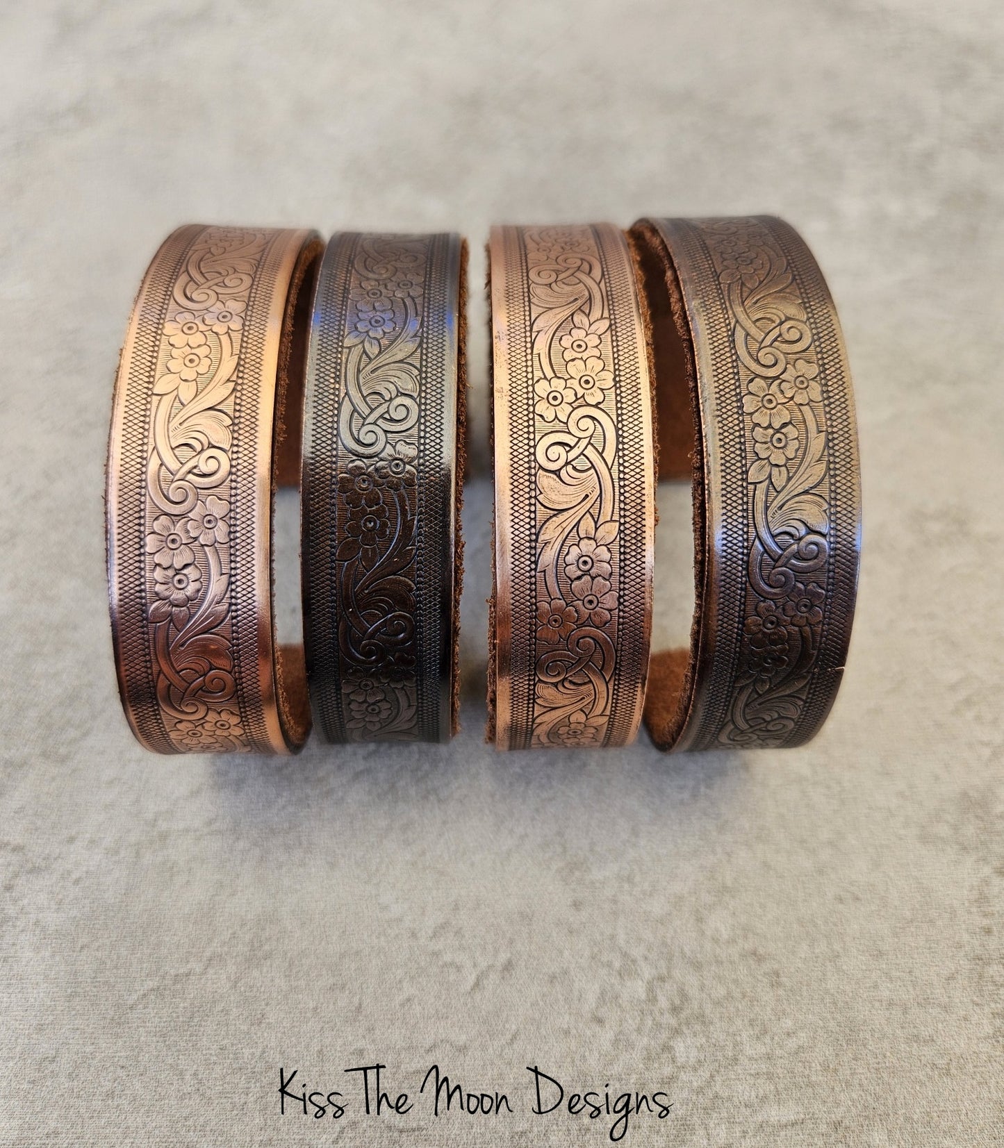 Scrolling 3 Flower Copper Cuff