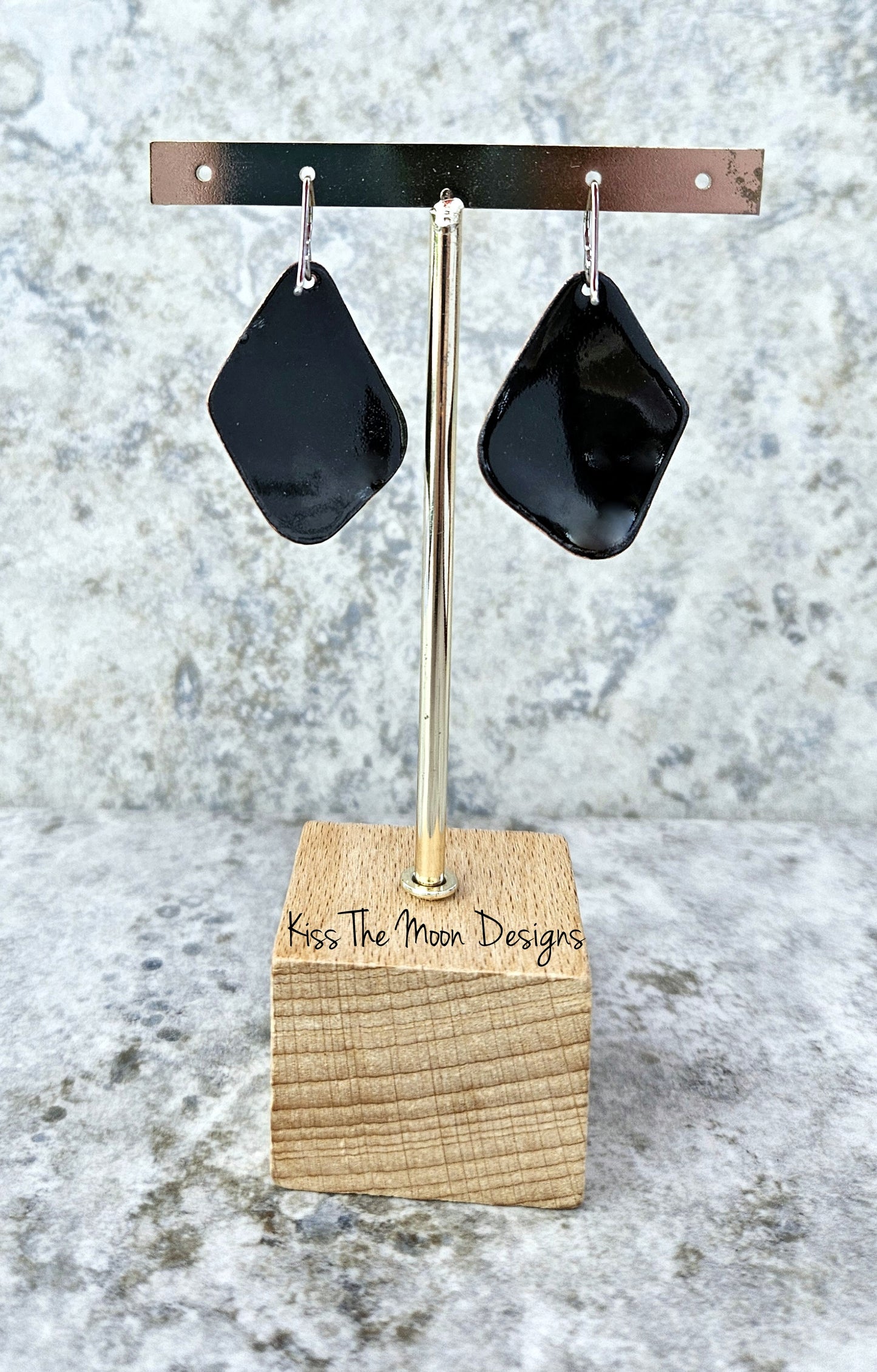 Asymetrical Crackle Enameled Earrings- Black, Red and White