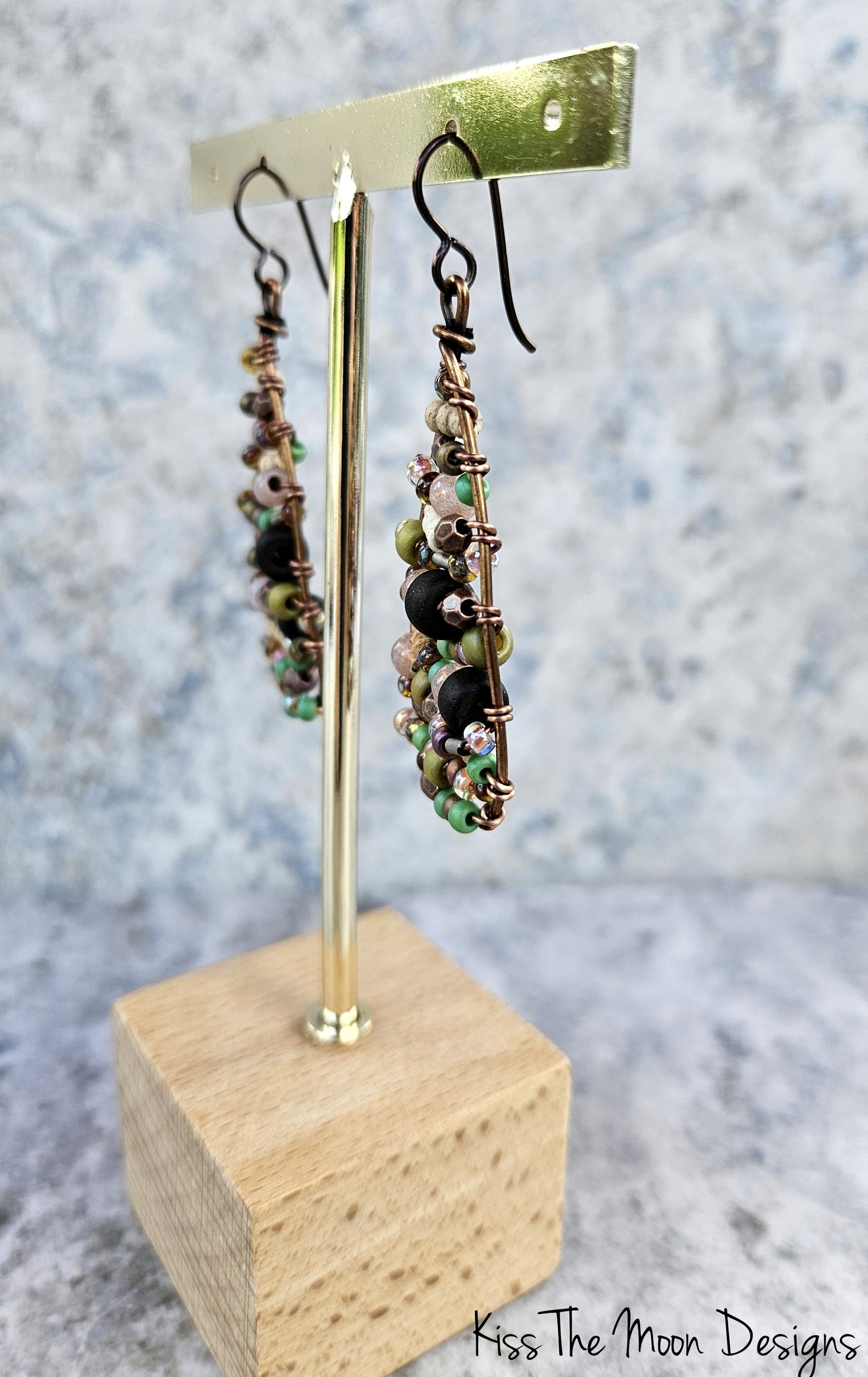 Beaded Boho Style Teardrop Earrings- Copper tones