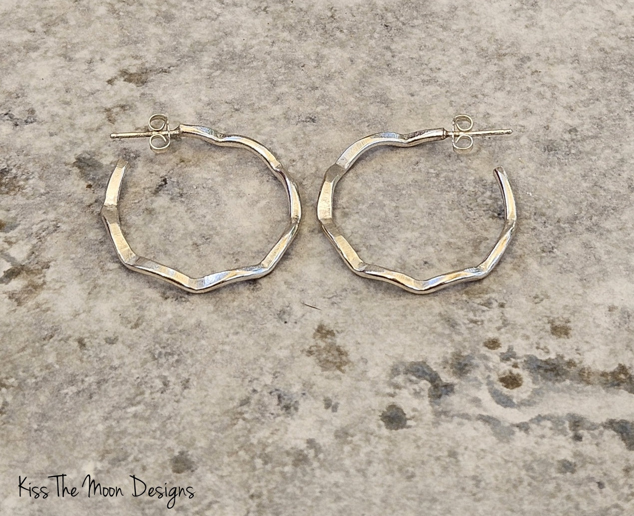 Sterling Silver Wavy Hoop Earrings- long