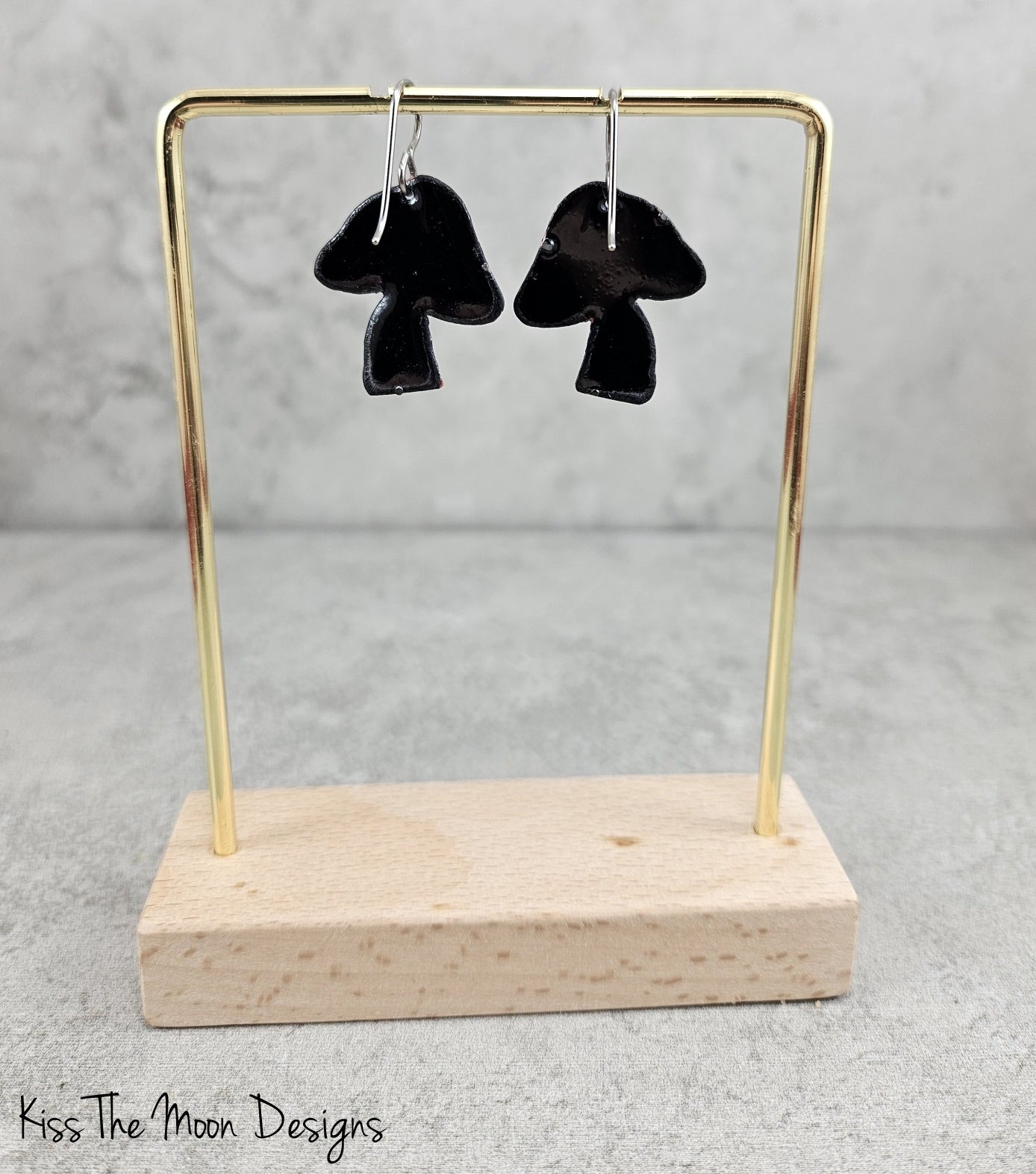 Crackle Enamel Mushroom Earrings - Black