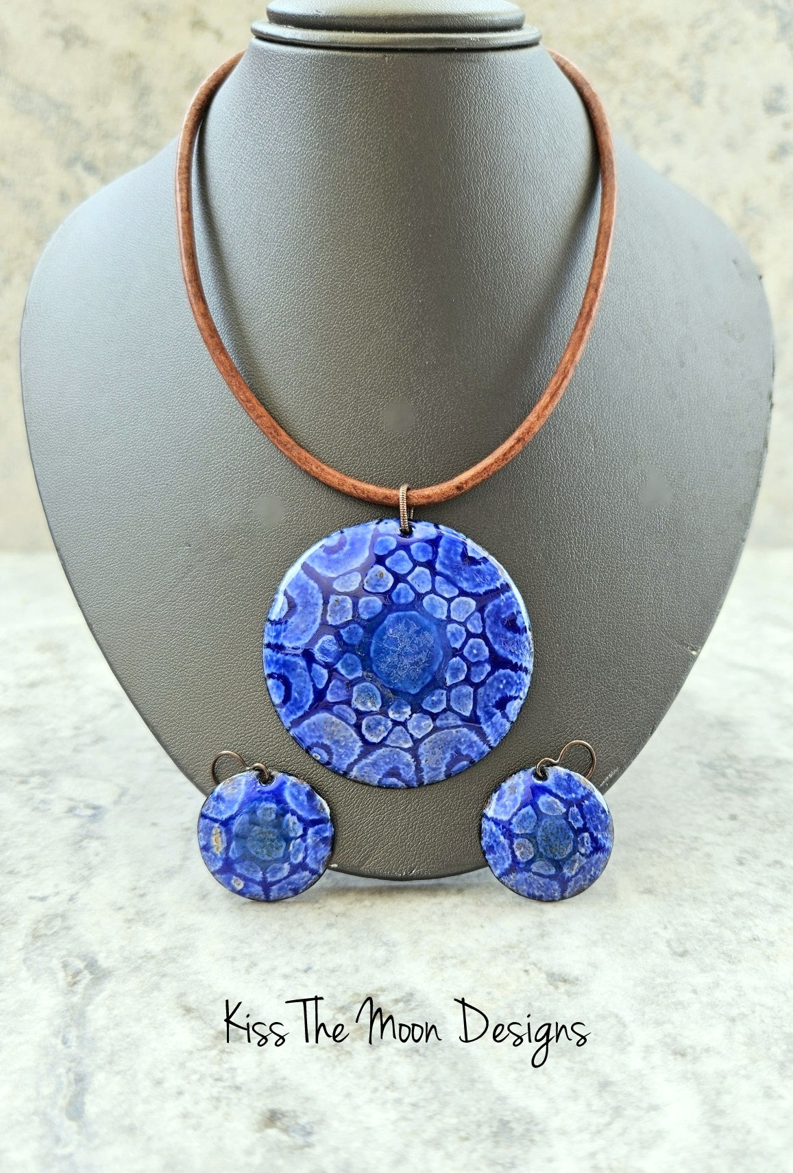 Blue Enameled Necklace Earring Set