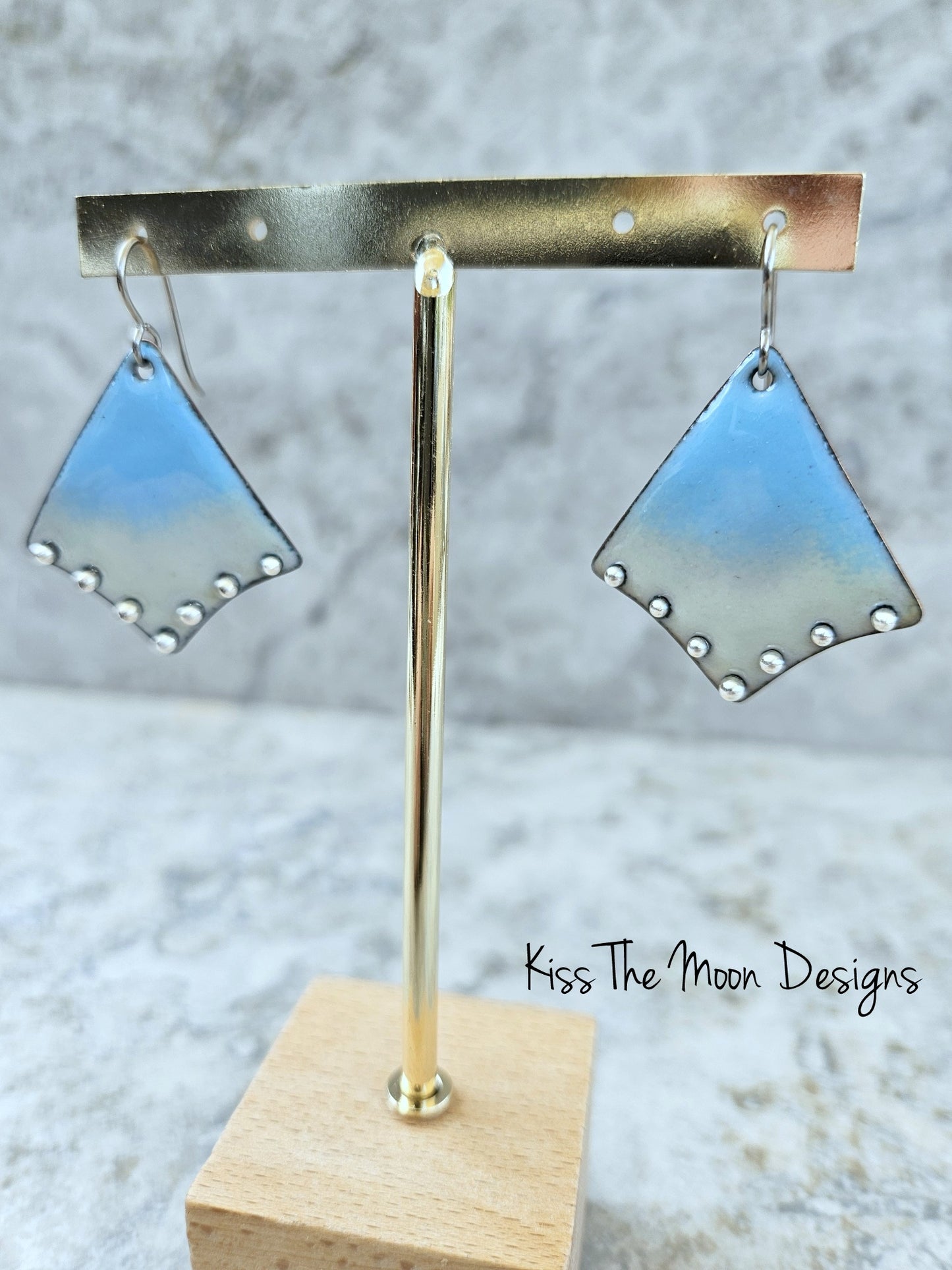 Twwo Toned Enameled Earrings with Fine Silver Accents