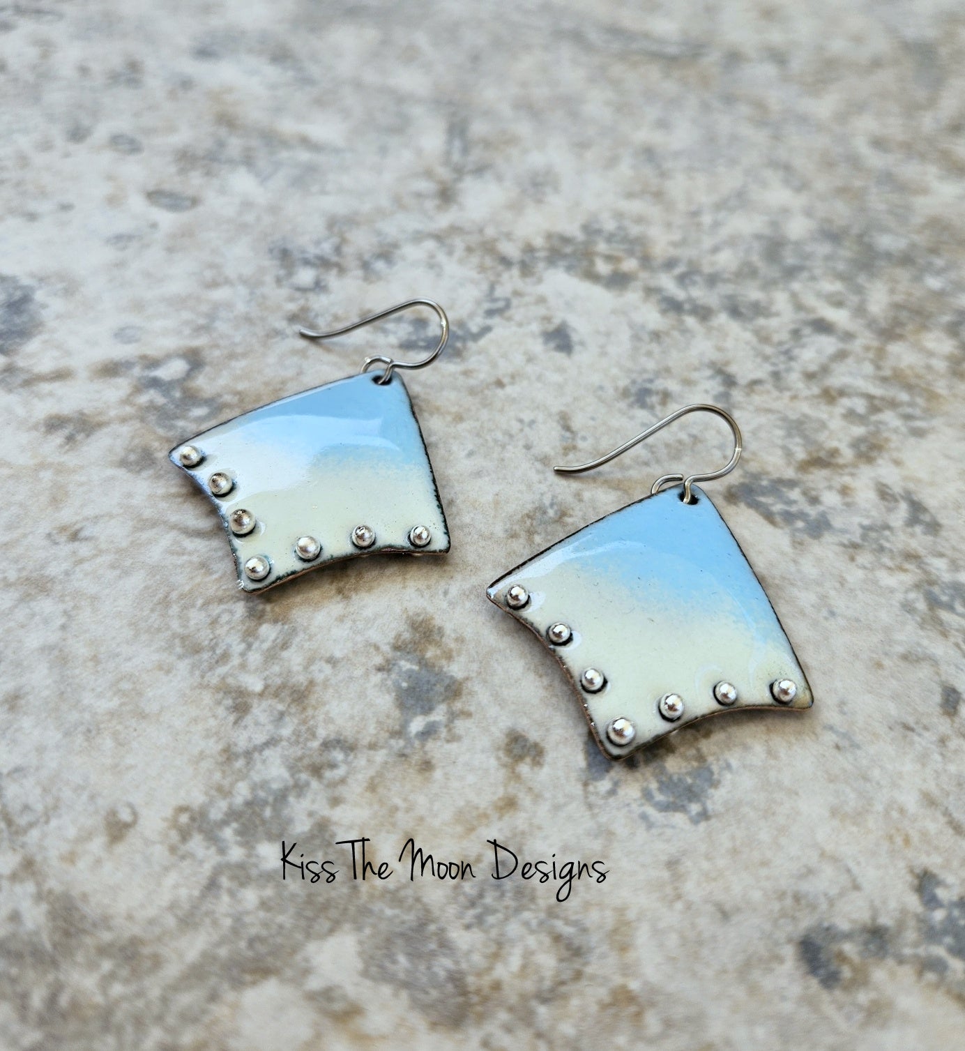 Twwo Toned Enameled Earrings with Fine Silver Accents