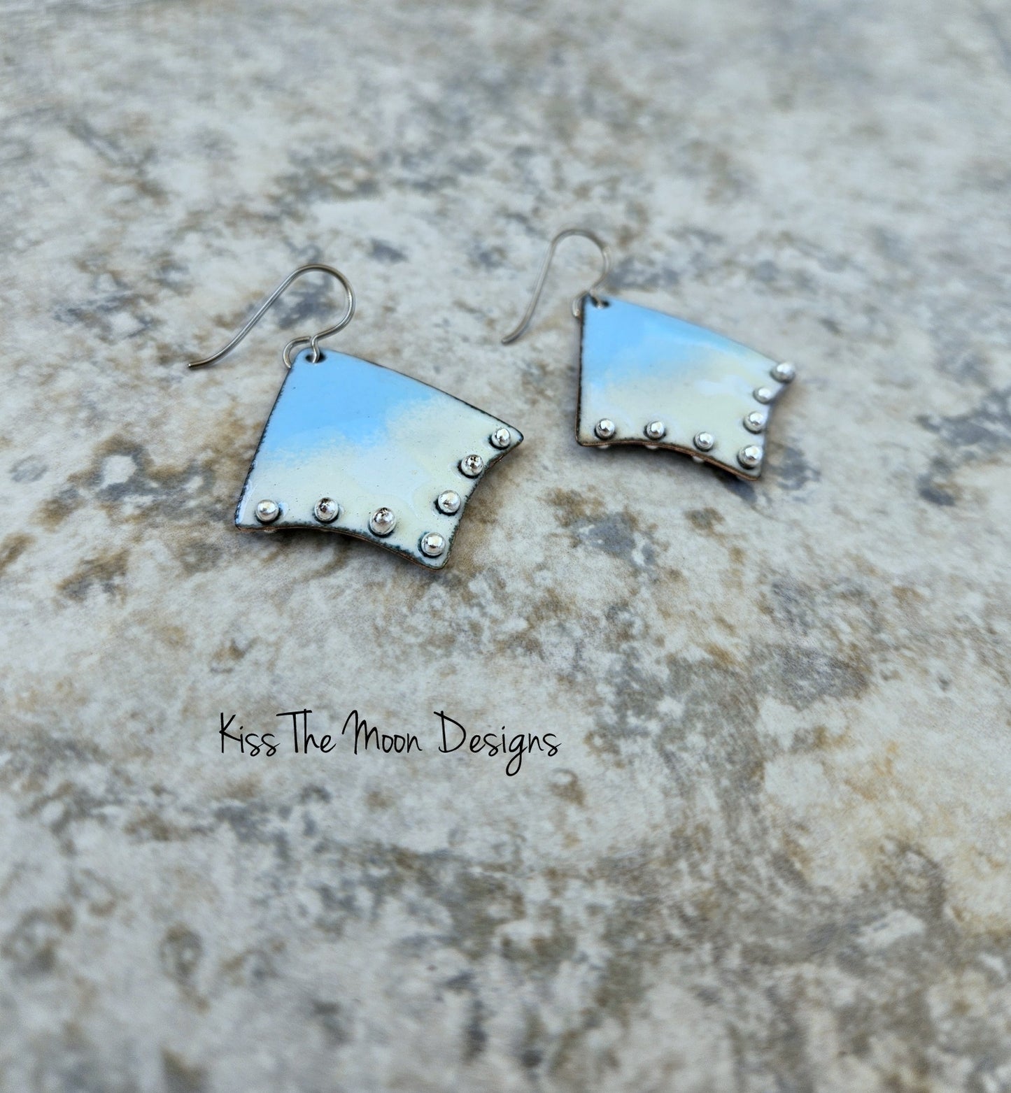 Twwo Toned Enameled Earrings with Fine Silver Accents