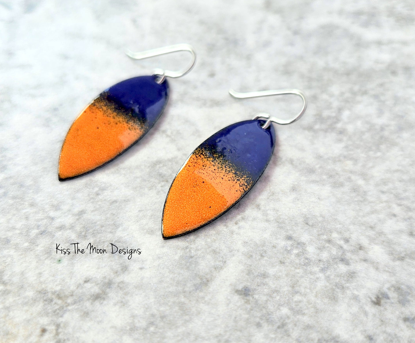 Pointed Leaf Earrings in Blue and Orange