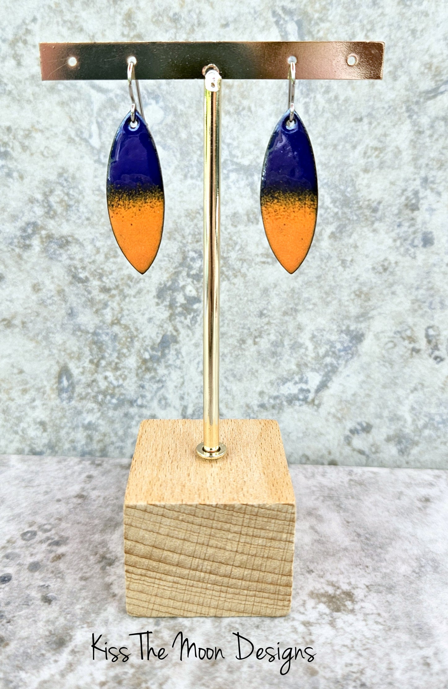 Pointed Leaf Earrings in Blue and Orange