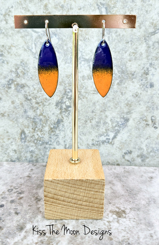 Pointed Leaf Earrings in Blue and Orange