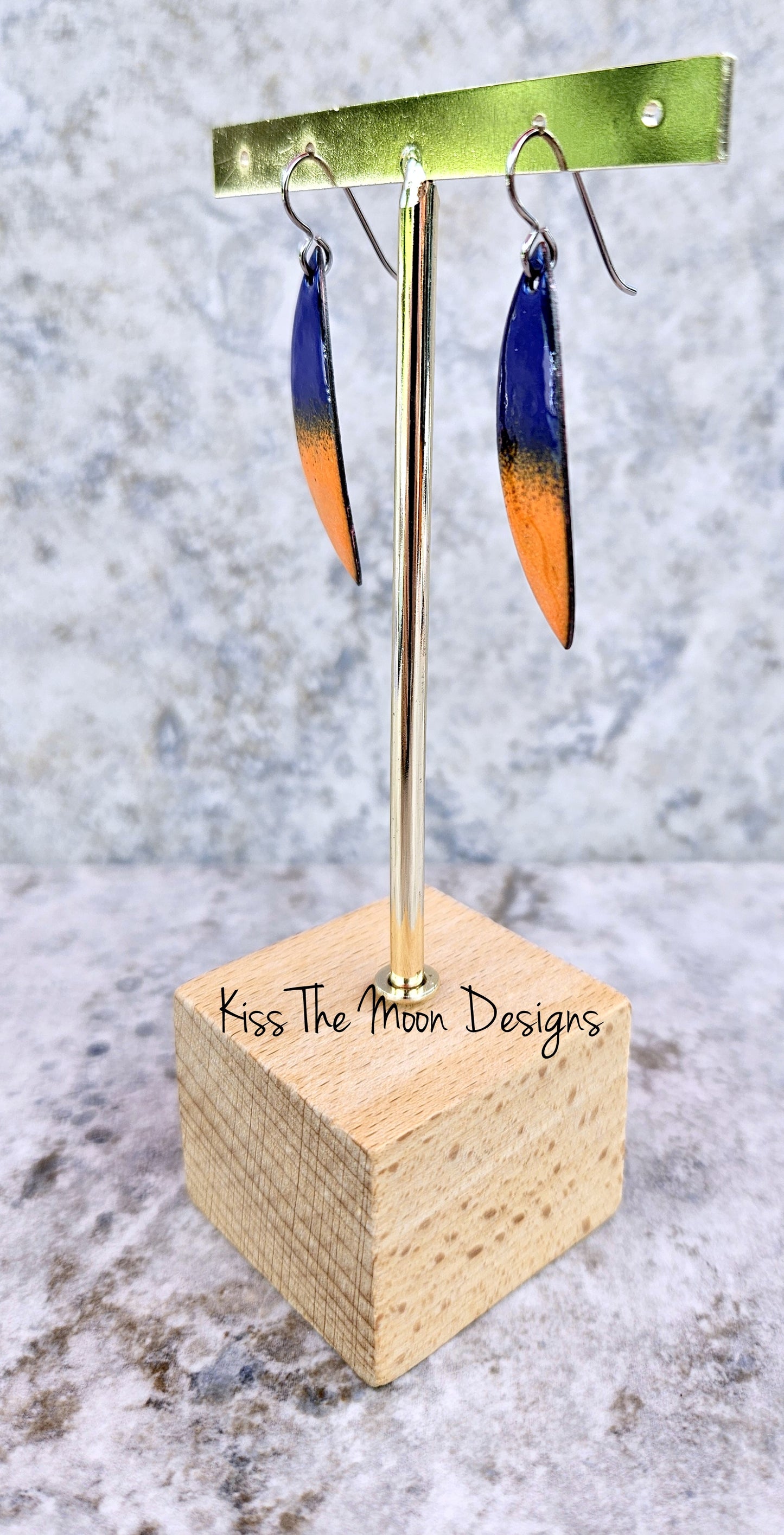 Pointed Leaf Earrings in Blue and Orange
