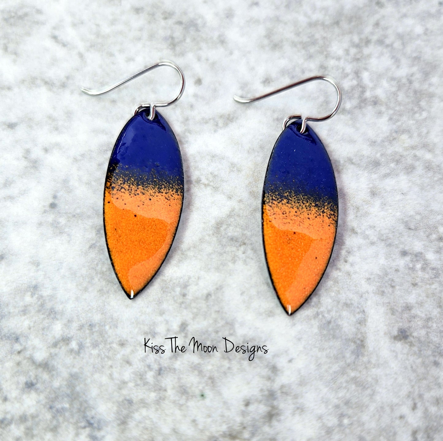 Pointed Leaf Earrings in Blue and Orange