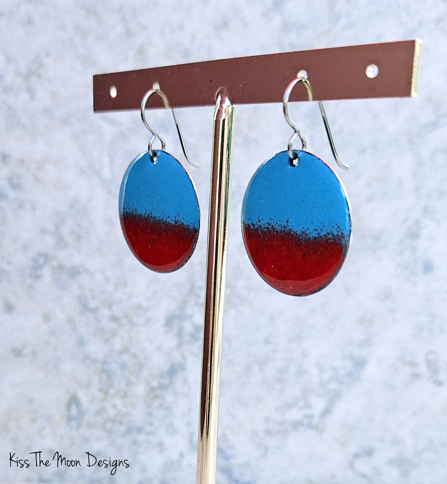 Half and Half Enameled Earrings- Red and Turquoise