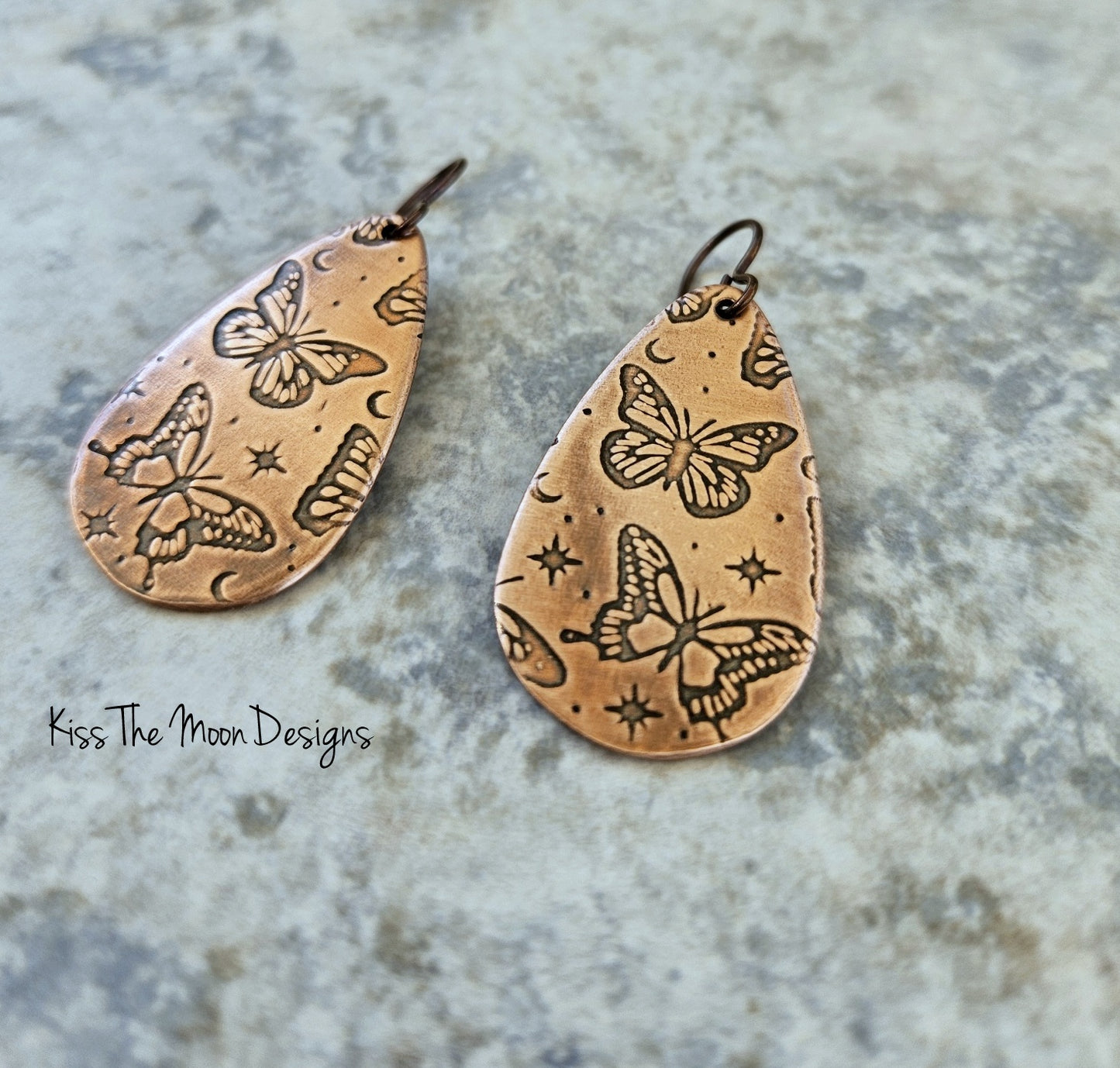 Copper Butterfly Motif Teardrop Earrings