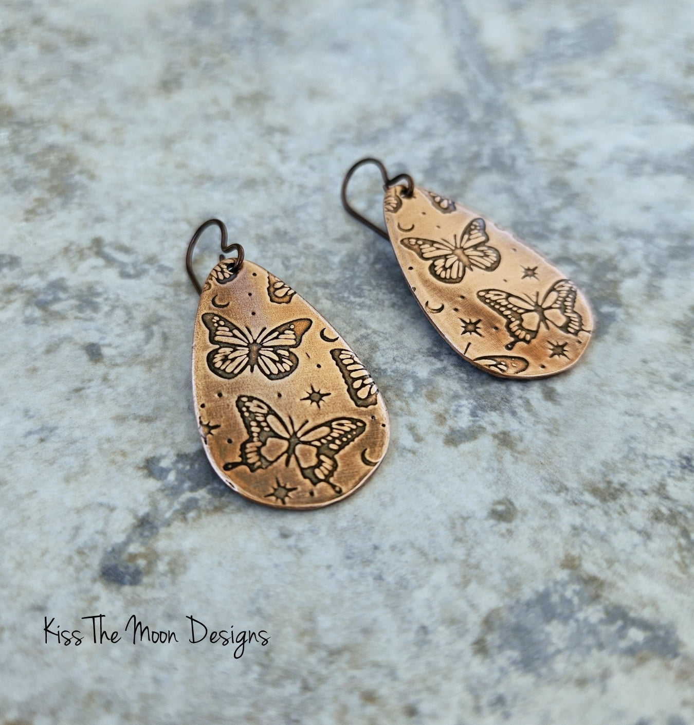 Copper Butterfly Motif Teardrop Earrings