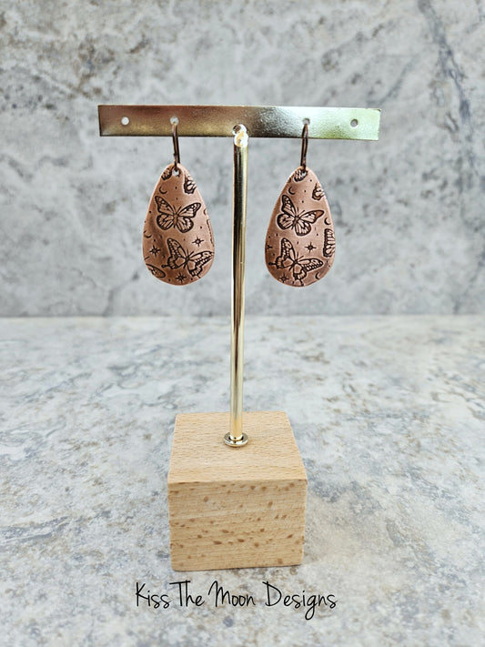 Copper Butterfly Motif Teardrop Earrings