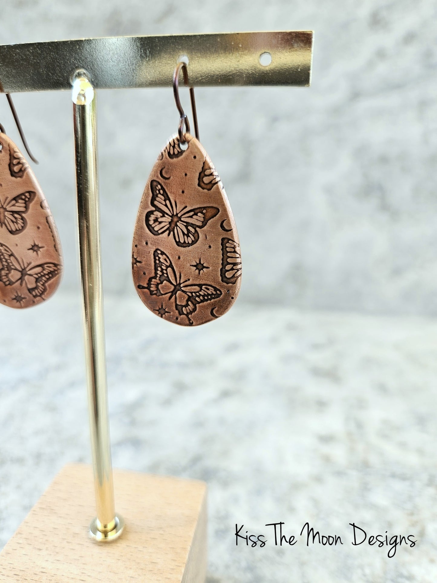 Copper Butterfly Motif Teardrop Earrings