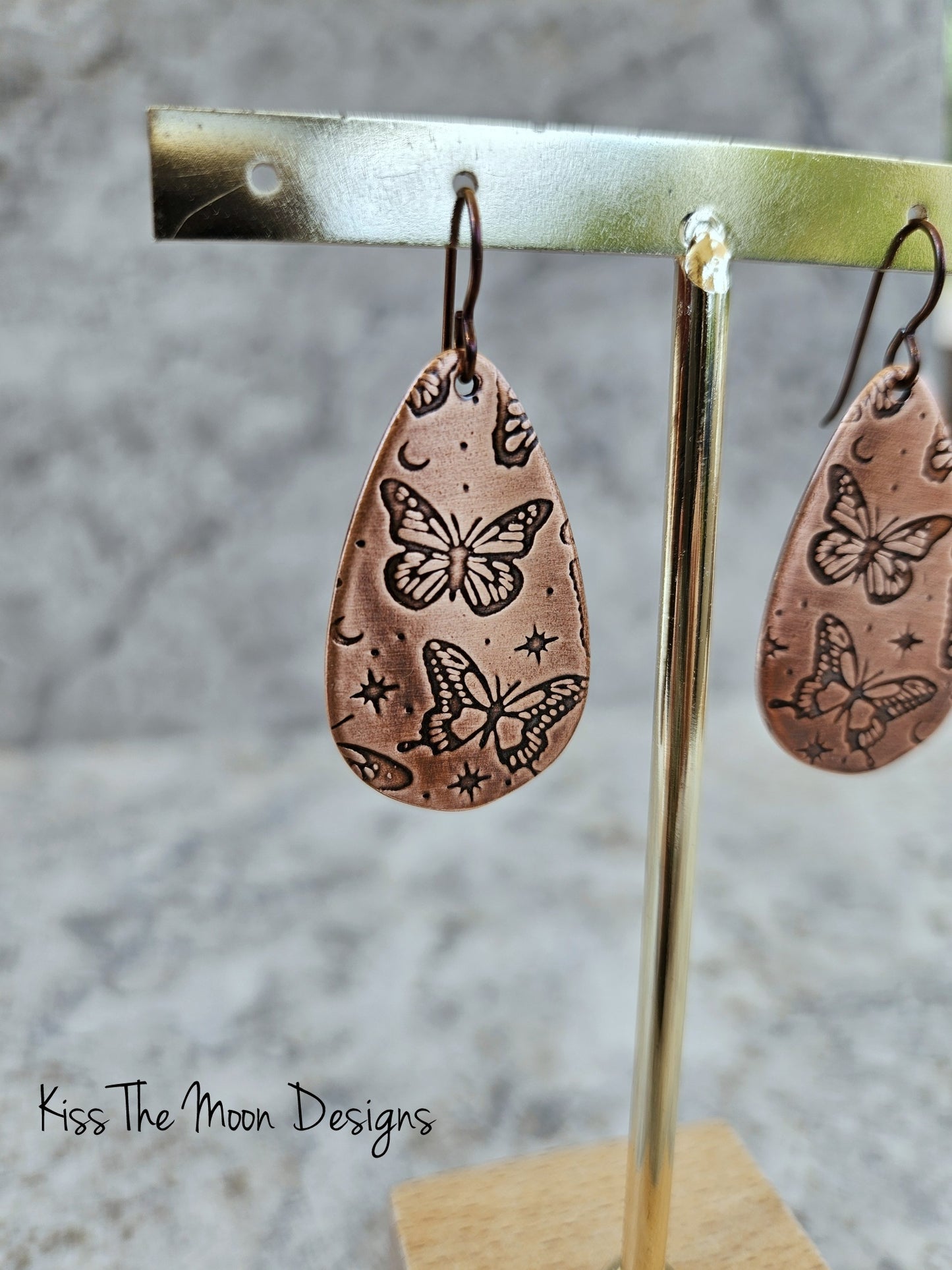 Copper Butterfly Motif Teardrop Earrings