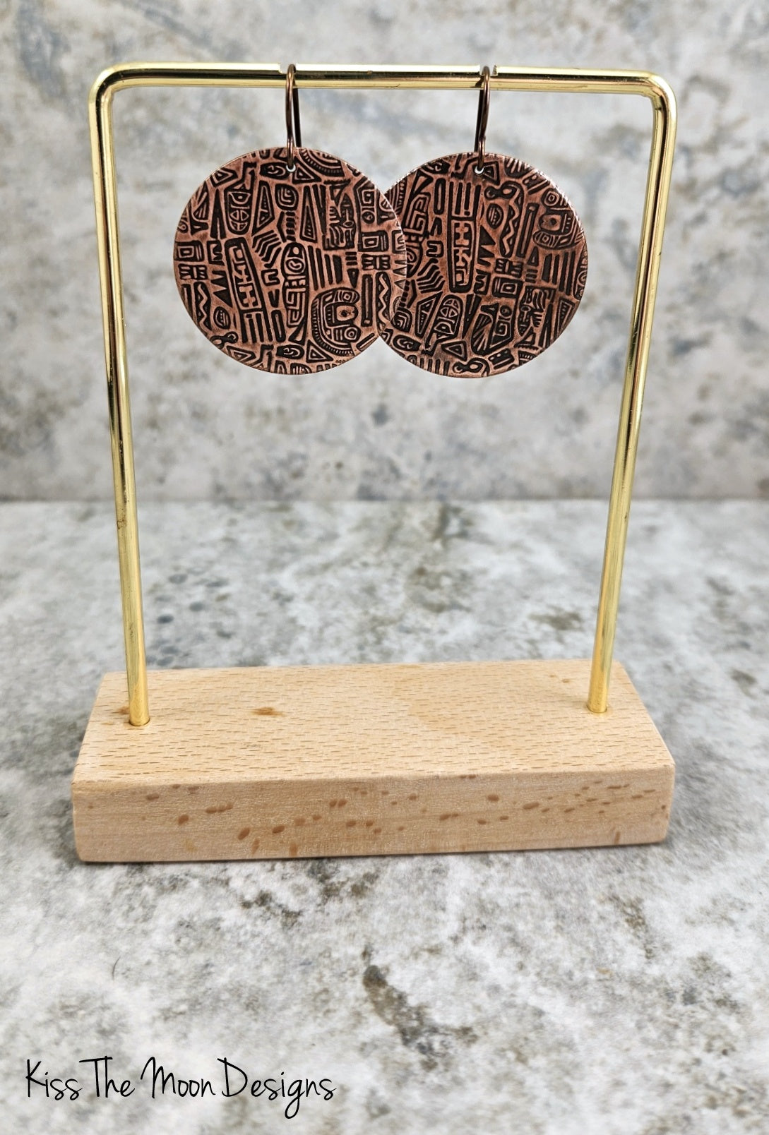 Tribal Patterned Copper Circle Earrings