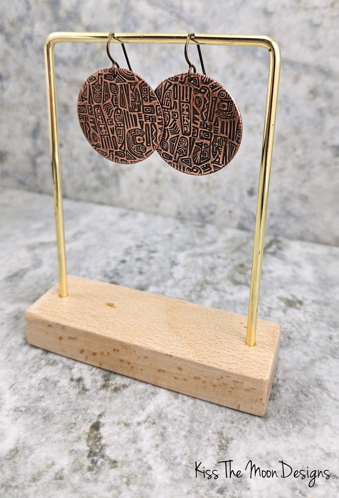 Tribal Patterned Copper Circle Earrings