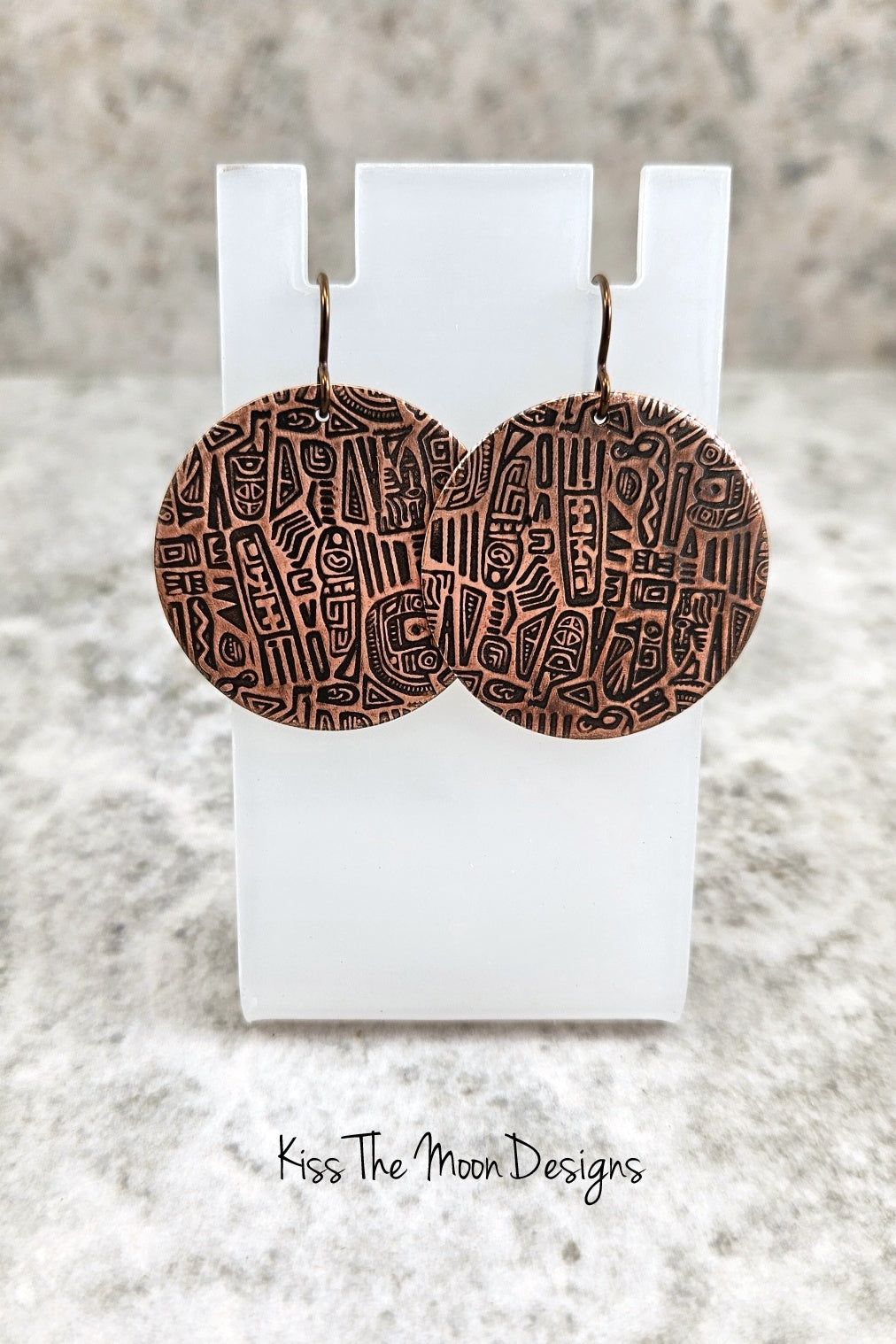 Tribal Patterned Copper Circle Earrings