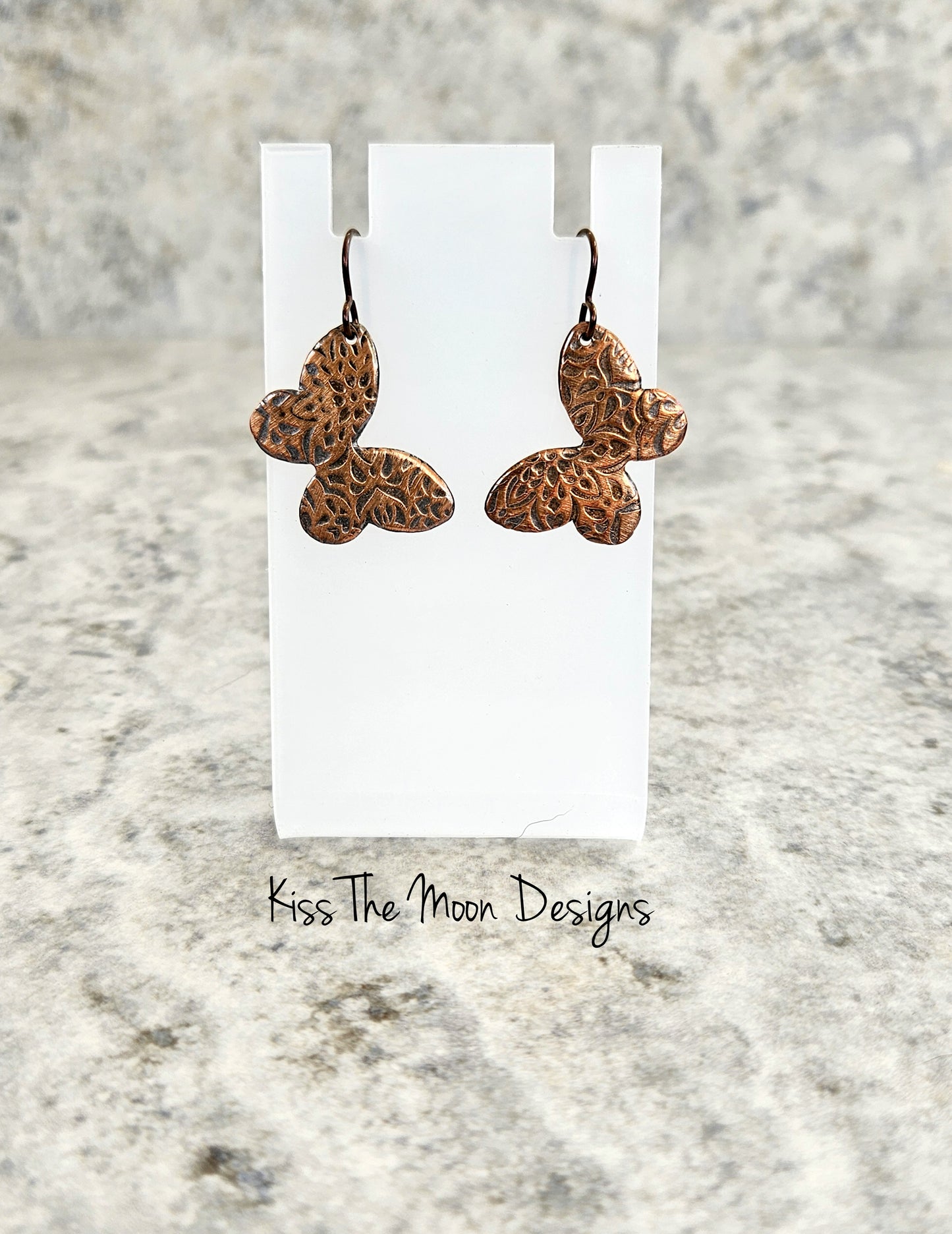 Patterned Copper Butterfly Earrings