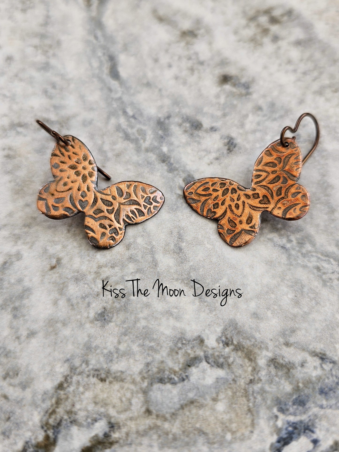 Patterned Copper Butterfly Earrings