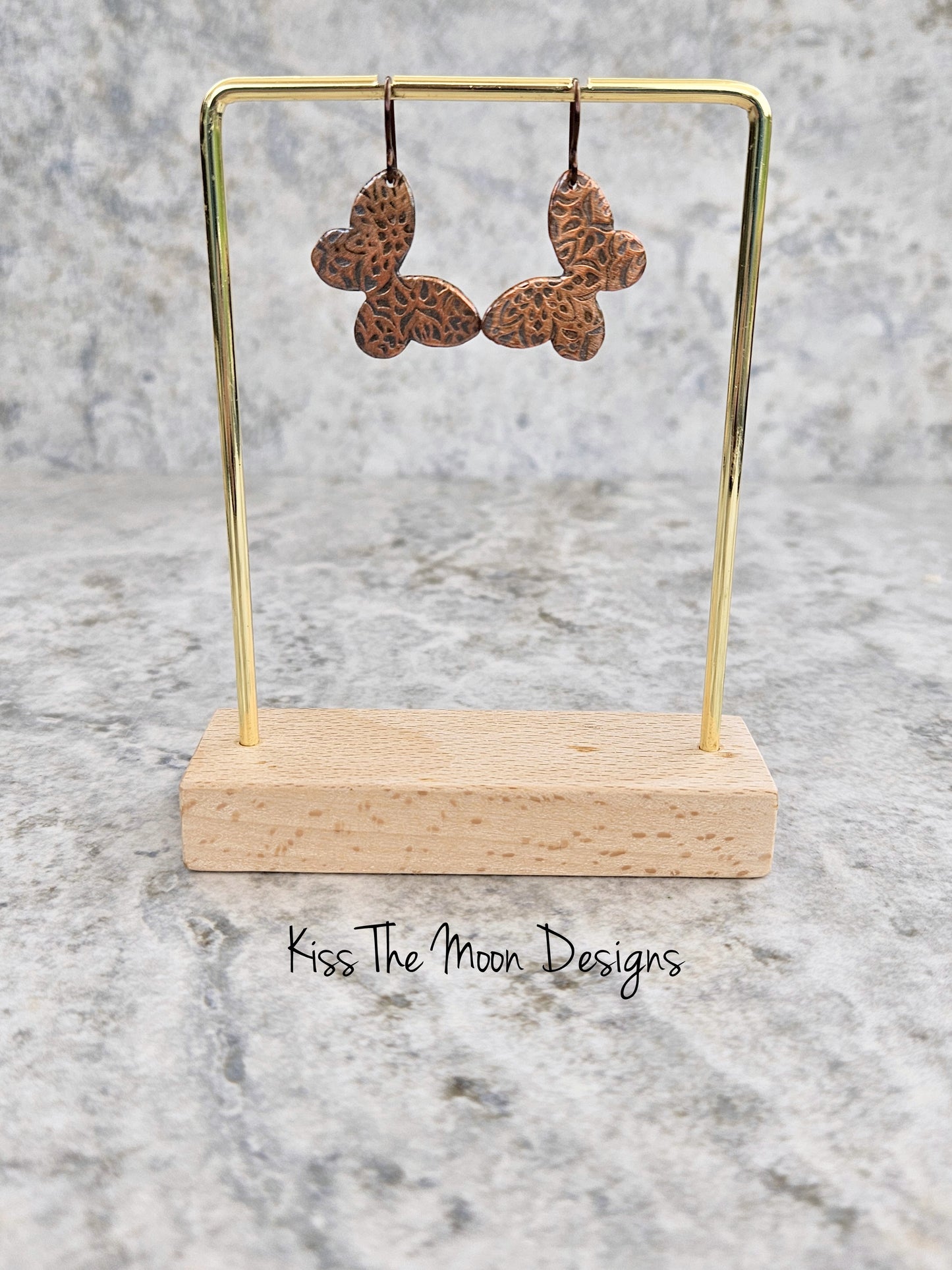 Patterned Copper Butterfly Earrings