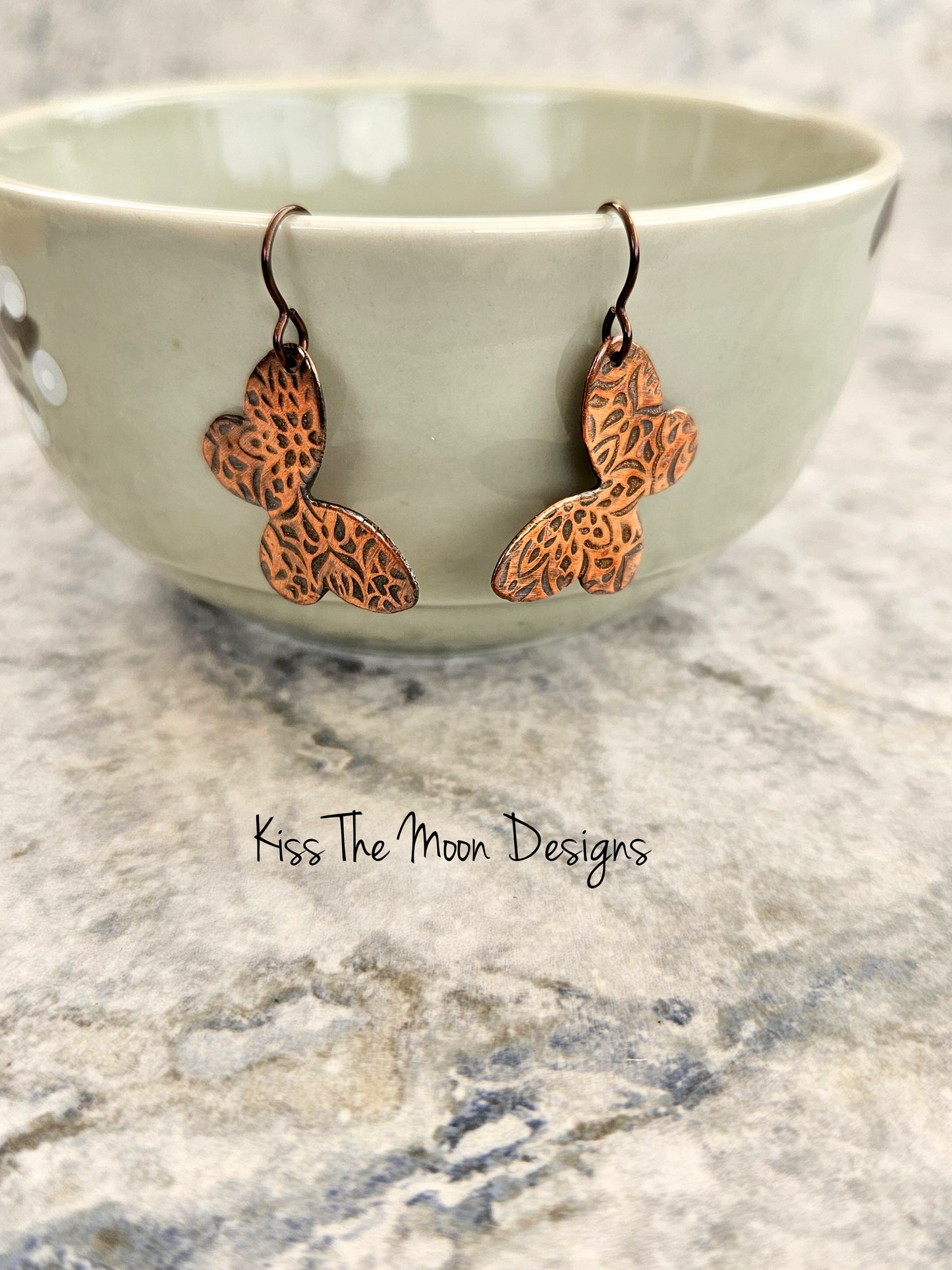 Patterned Copper Butterfly Earrings