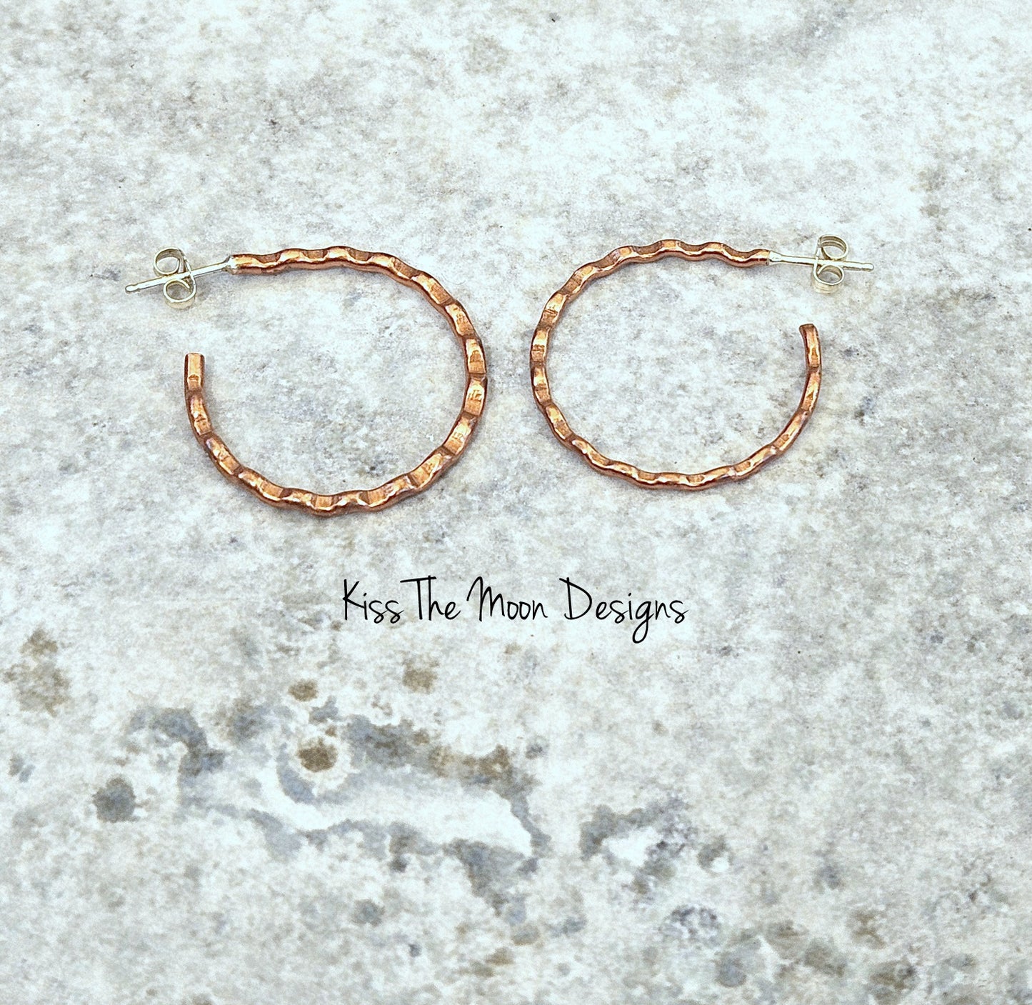 Copper Small Wave Pattern Hoop Earrings