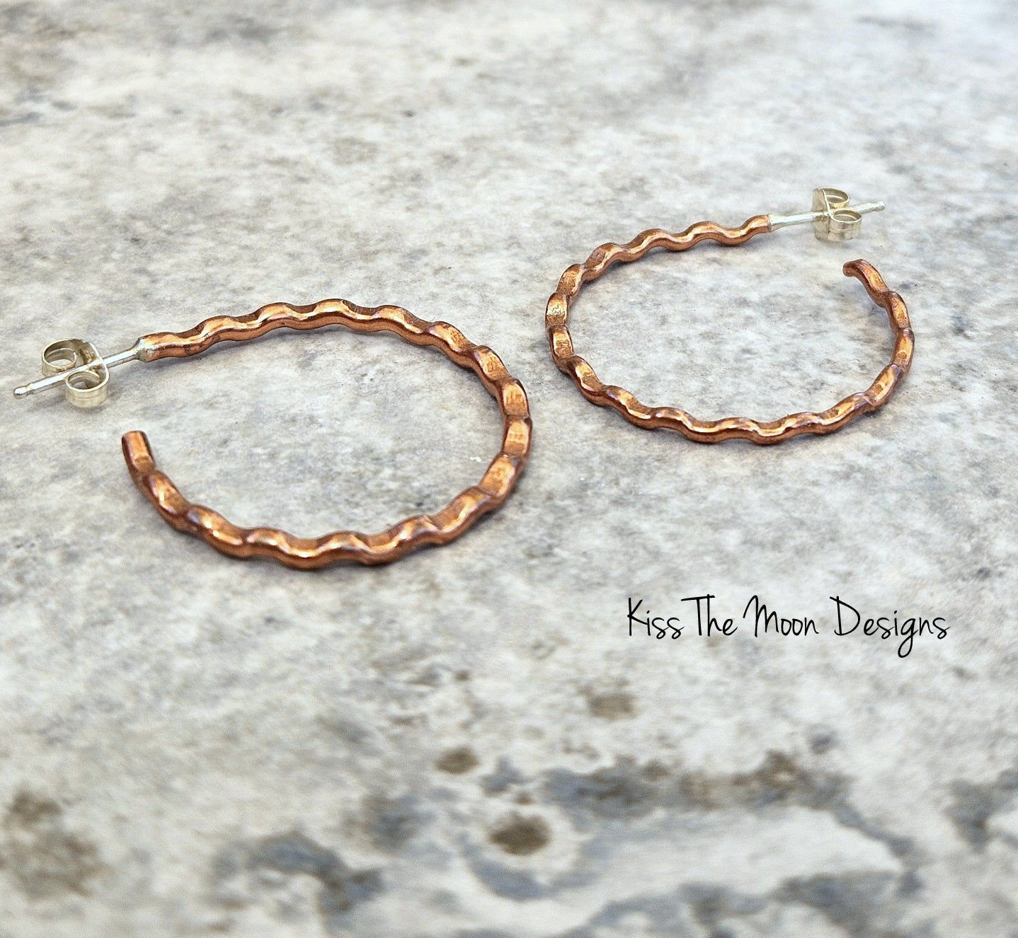 Copper Small Wave Pattern Hoop Earrings