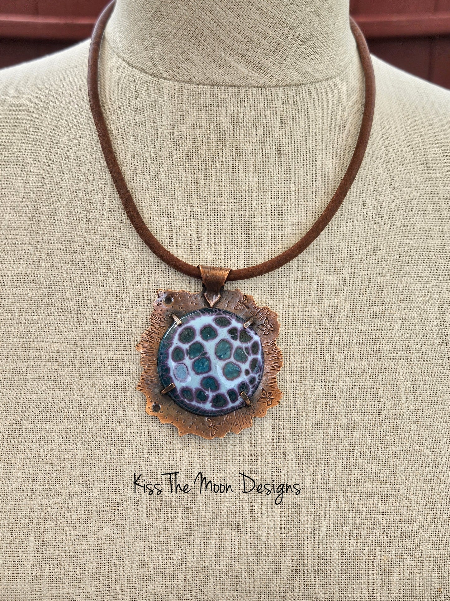 Large Crackle Enamel and Copper Necklace- Blue and Purple