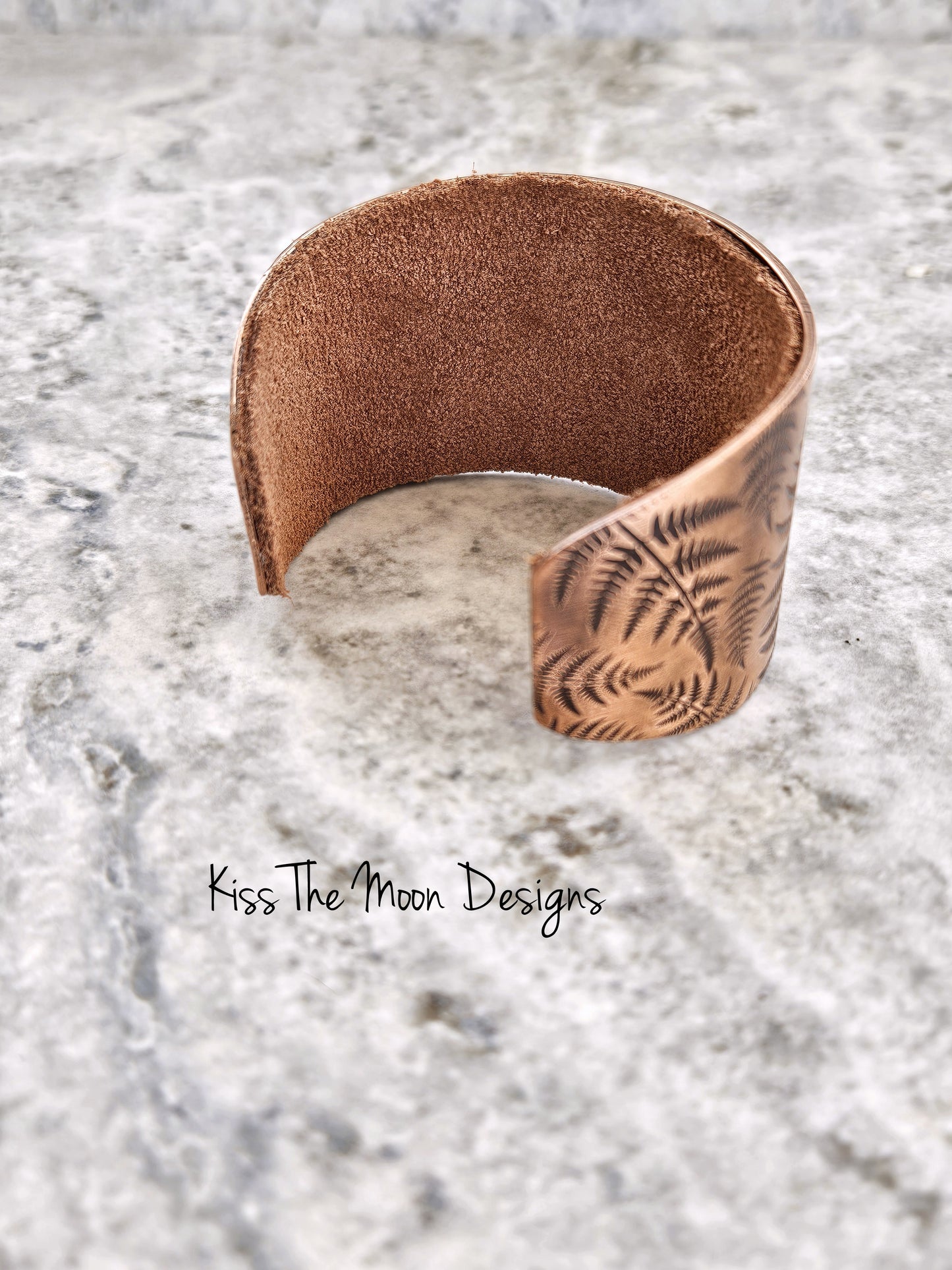 Extra Wide Copper Fern Cuff With Suede Lining