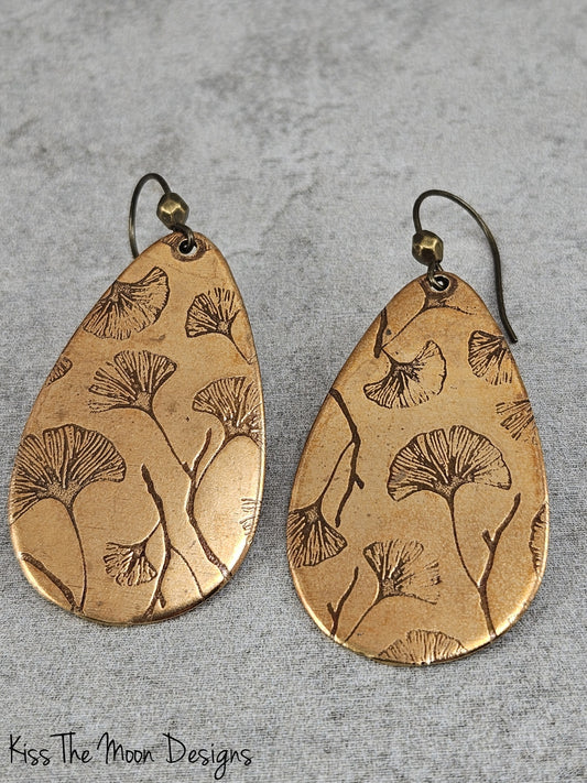 Ginkgo Leaf Teardrop Earrings