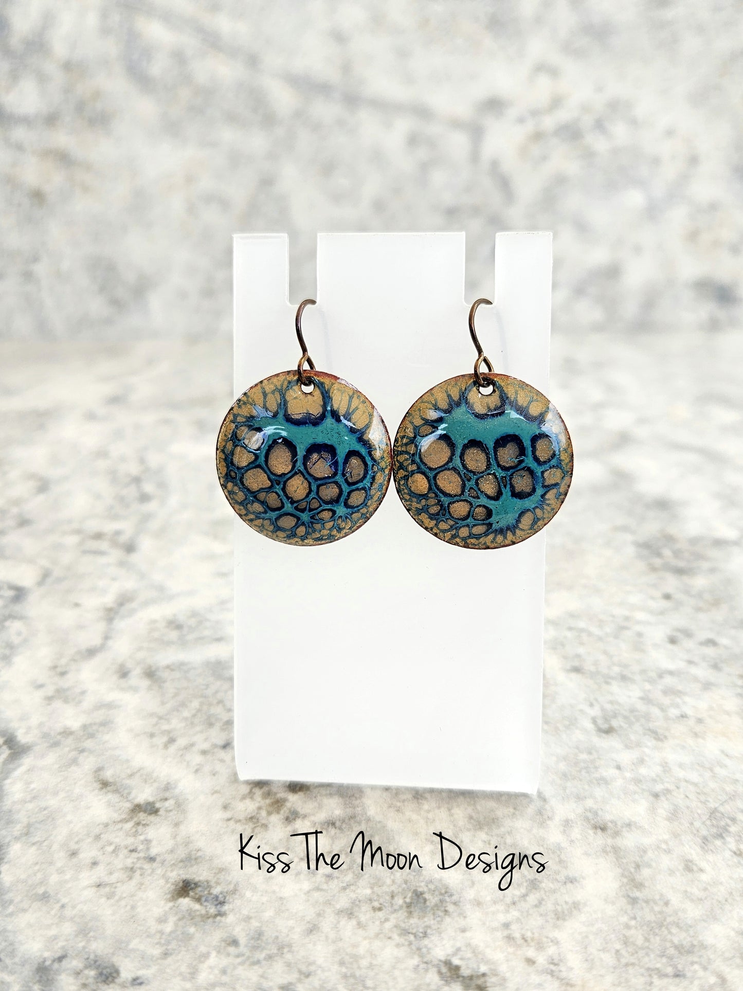 Gold and Blue Crackle Enameled Coin Earrings