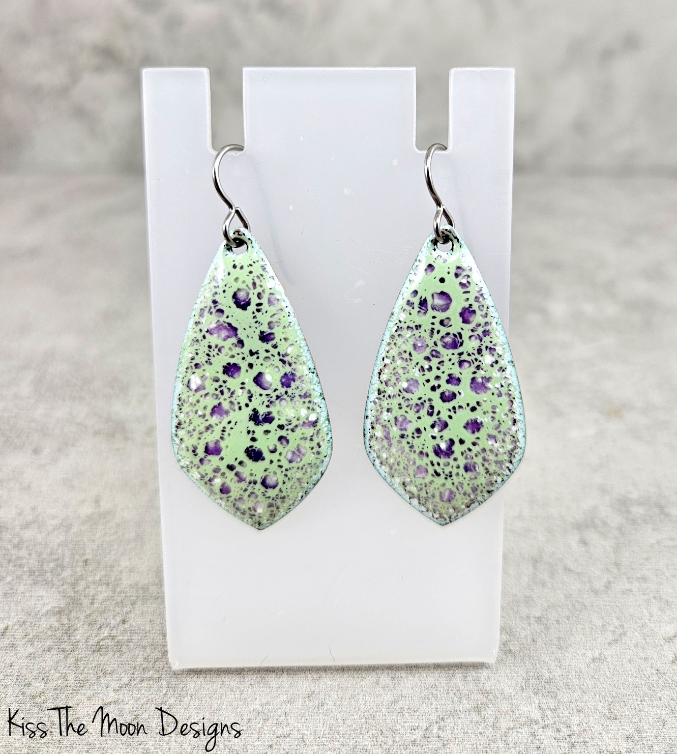 Purple and Green Crackle Enameled Teardrop Earrings