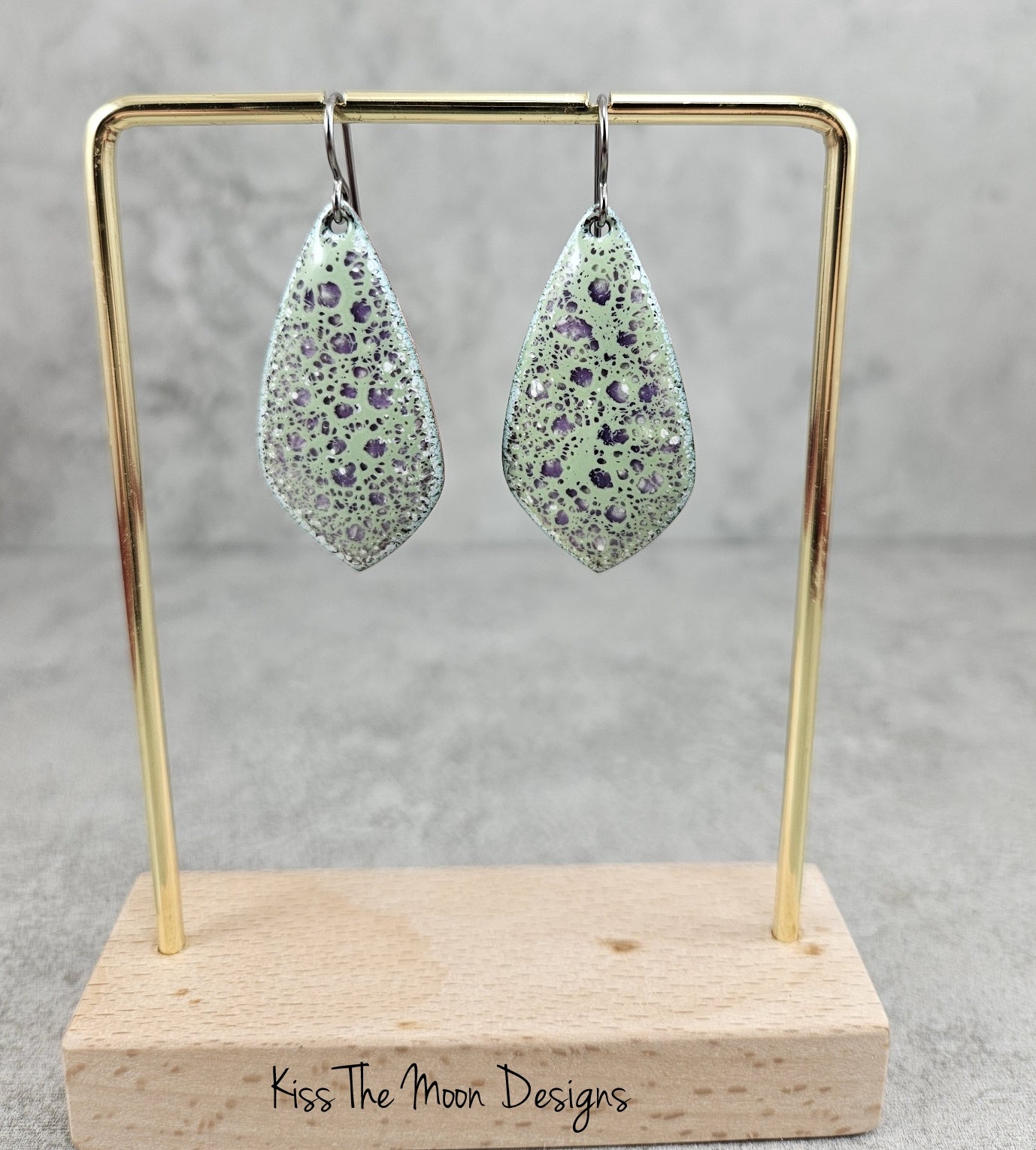 Purple and Green Crackle Enameled Teardrop Earrings