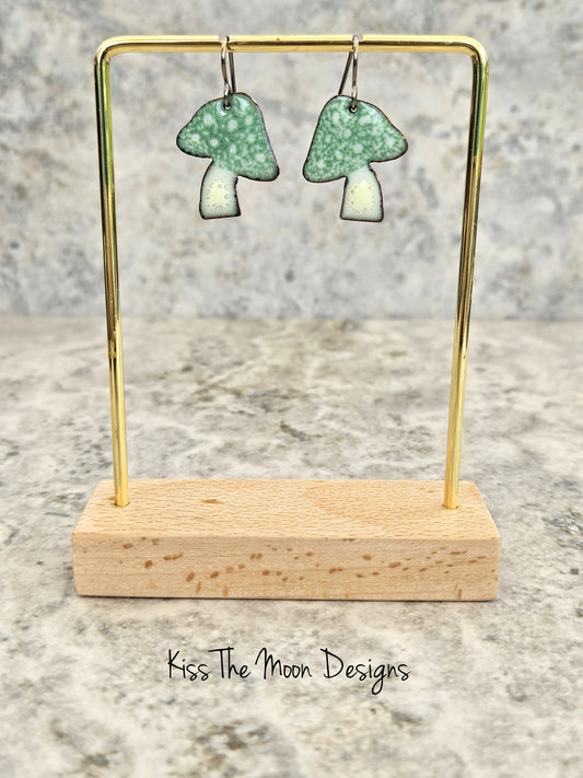 Crackled Enamel Mushroom Earrings-Sage Green