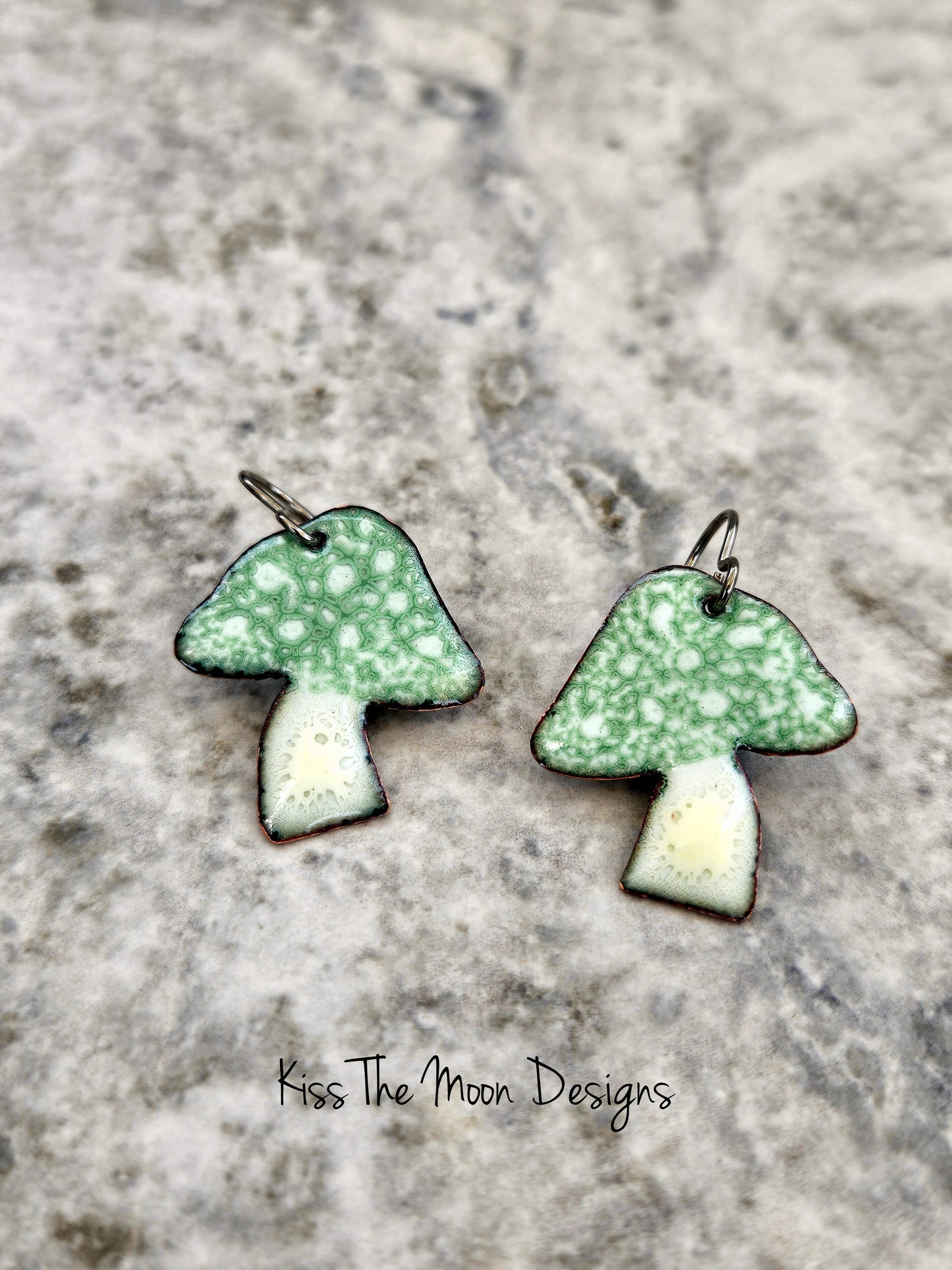 Crackled Enamel Mushroom Earrings-Sage Green