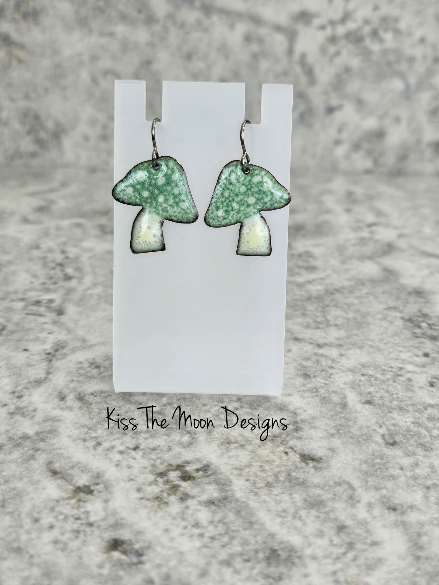 Crackled Enamel Mushroom Earrings-Sage Green