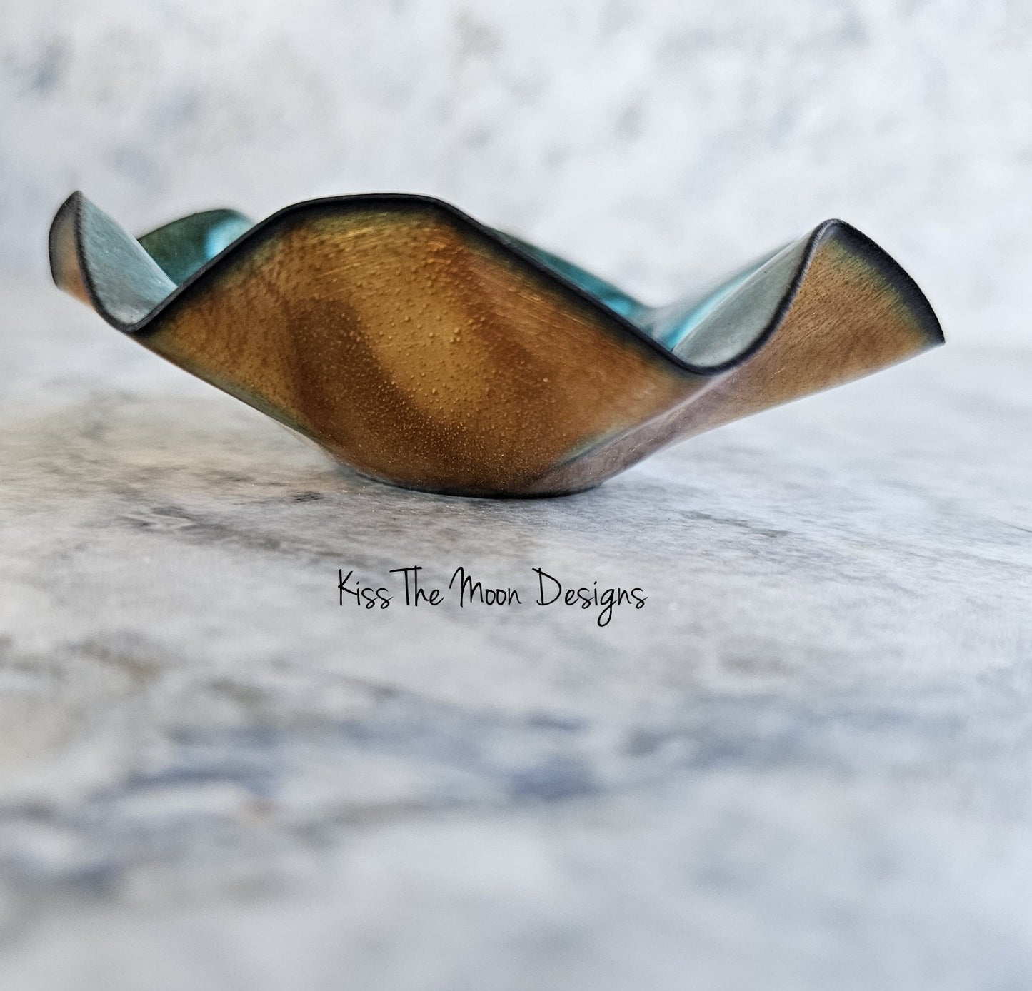 Teal Green Enameled Wavy Trinket Dish