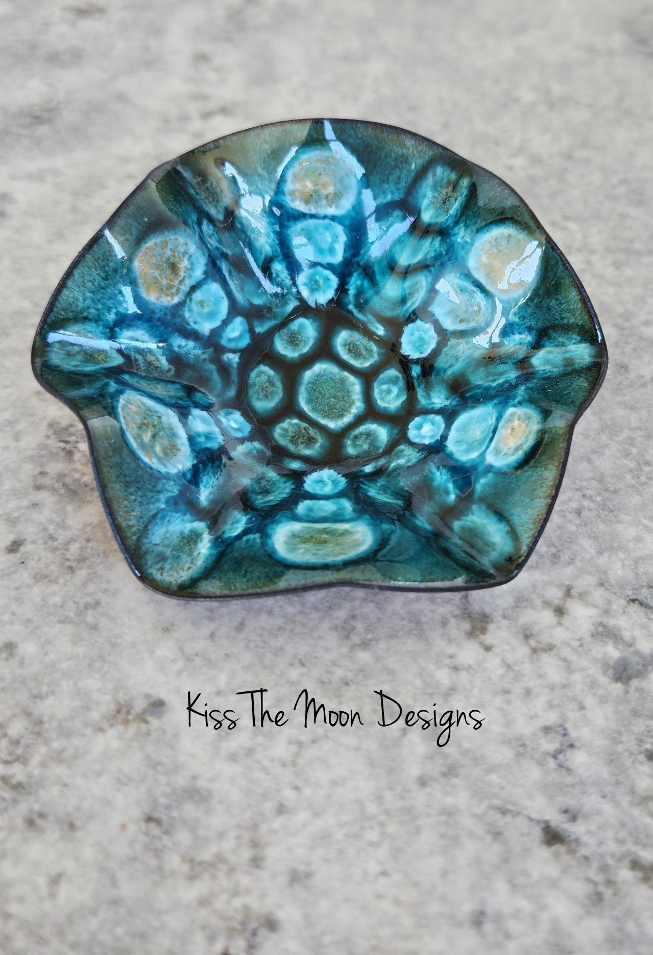 Teal Green Enameled Wavy Trinket Dish