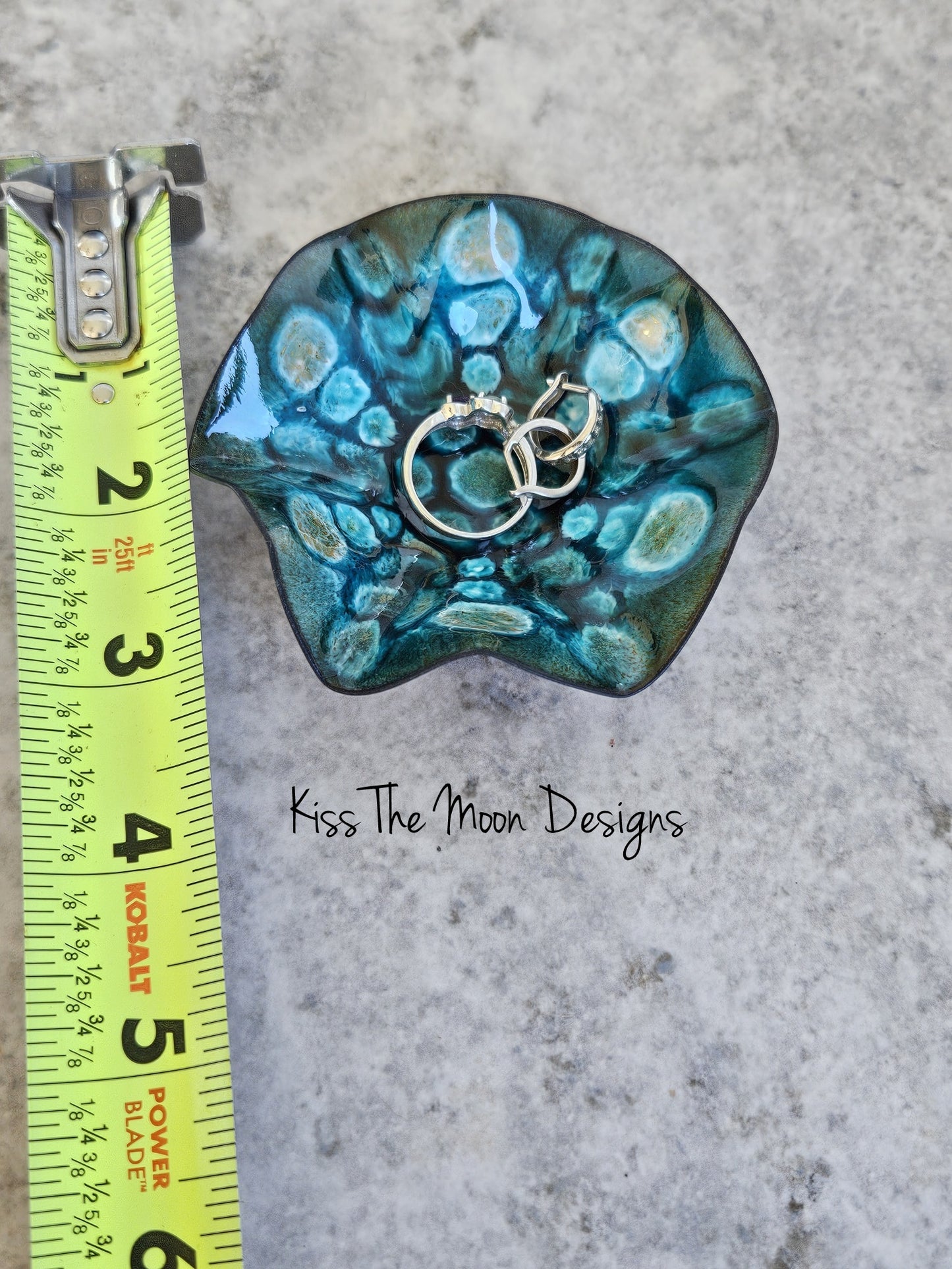 Teal Green Enameled Wavy Trinket Dish