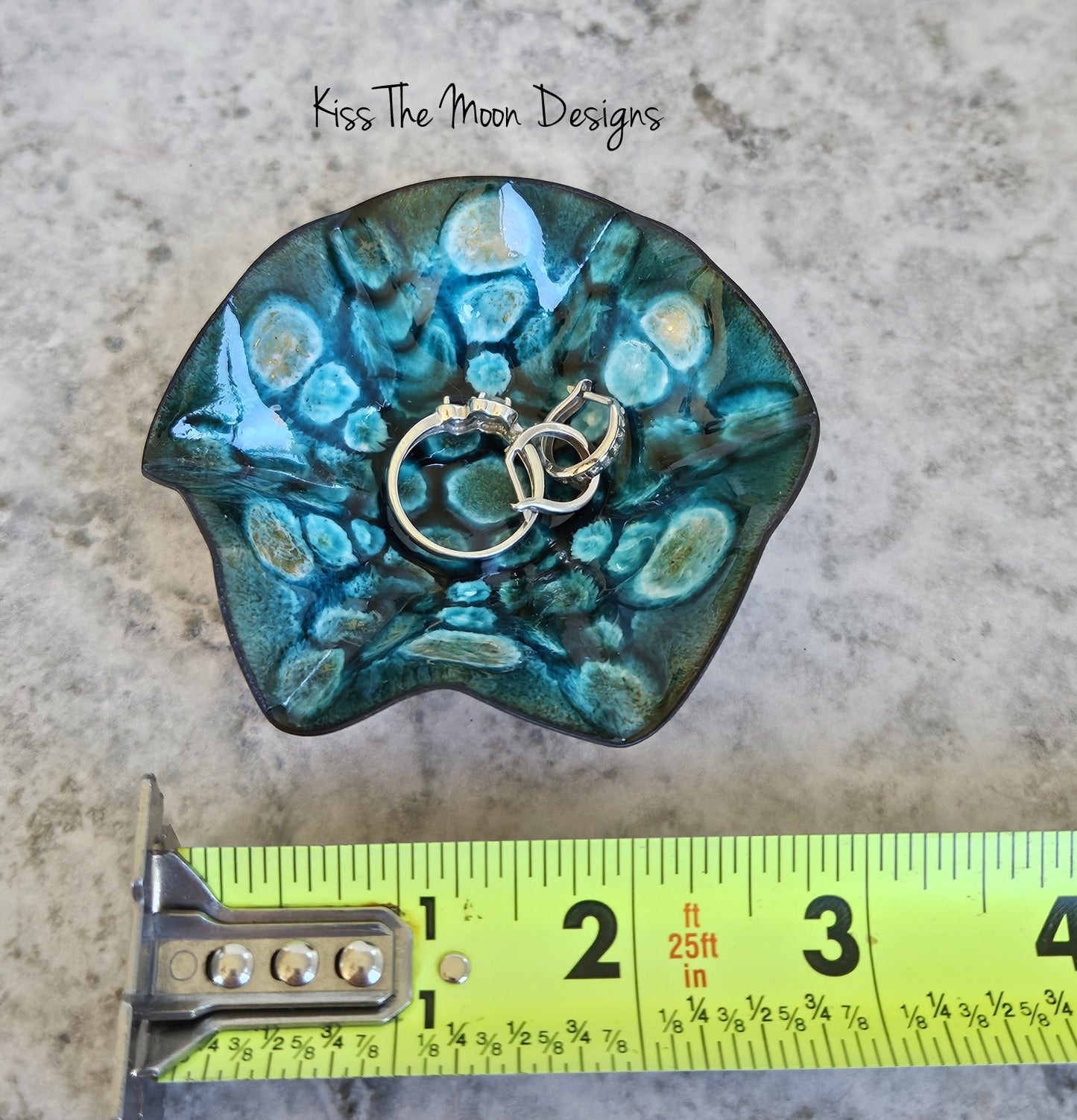 Teal Green Enameled Wavy Trinket Dish