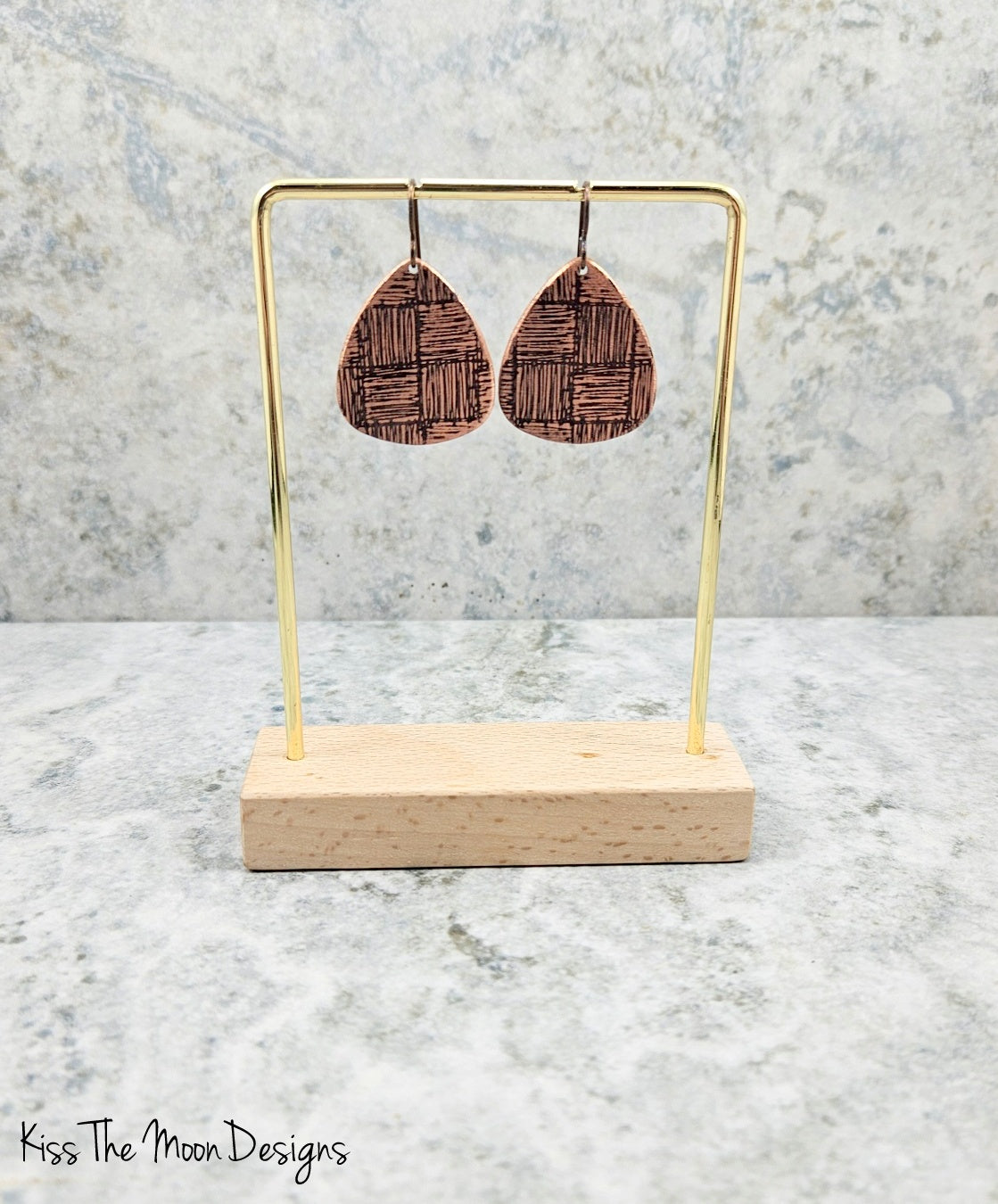 Copper Guitar Pick Shaped Hashmark Textured Earrings