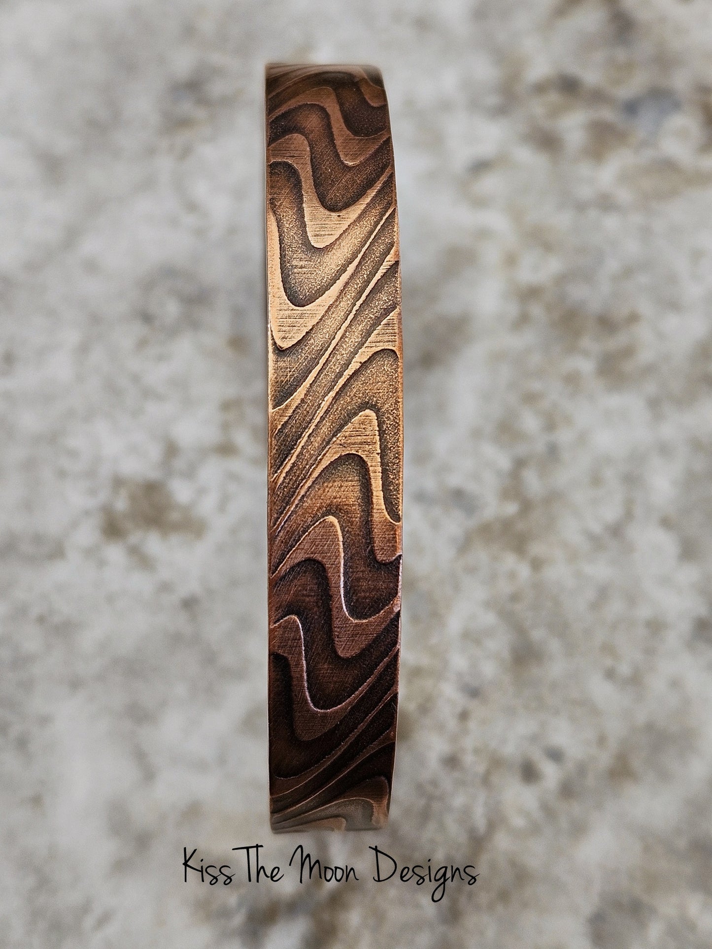 Patterned Copper Bracelet- Horizontal Wavy Pattern