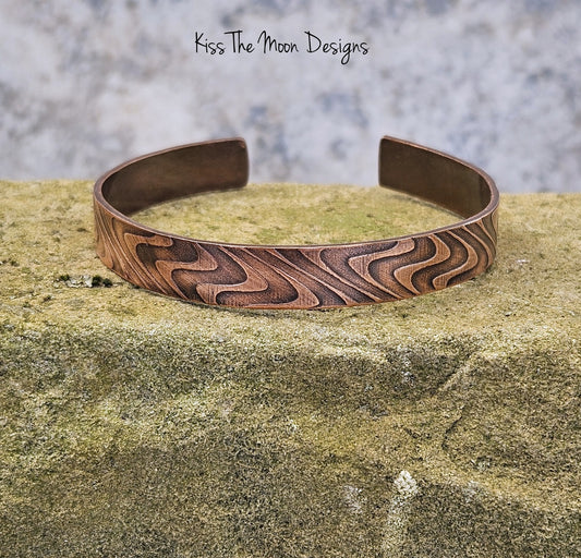 Patterned Copper Bracelet- Horizontal Wavy Pattern