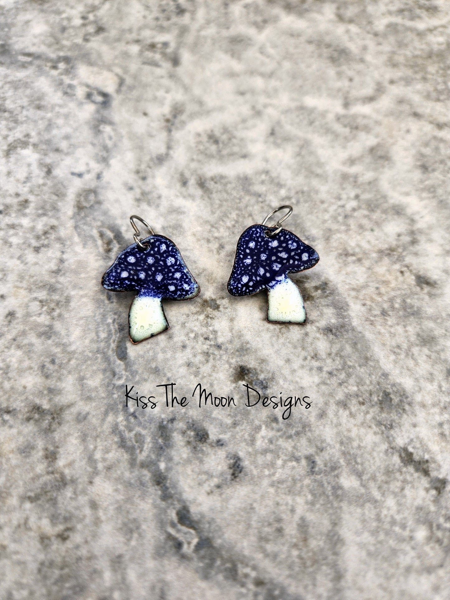 Crackle Enamel Mushroom Earrings- Dark Blue/Indigo